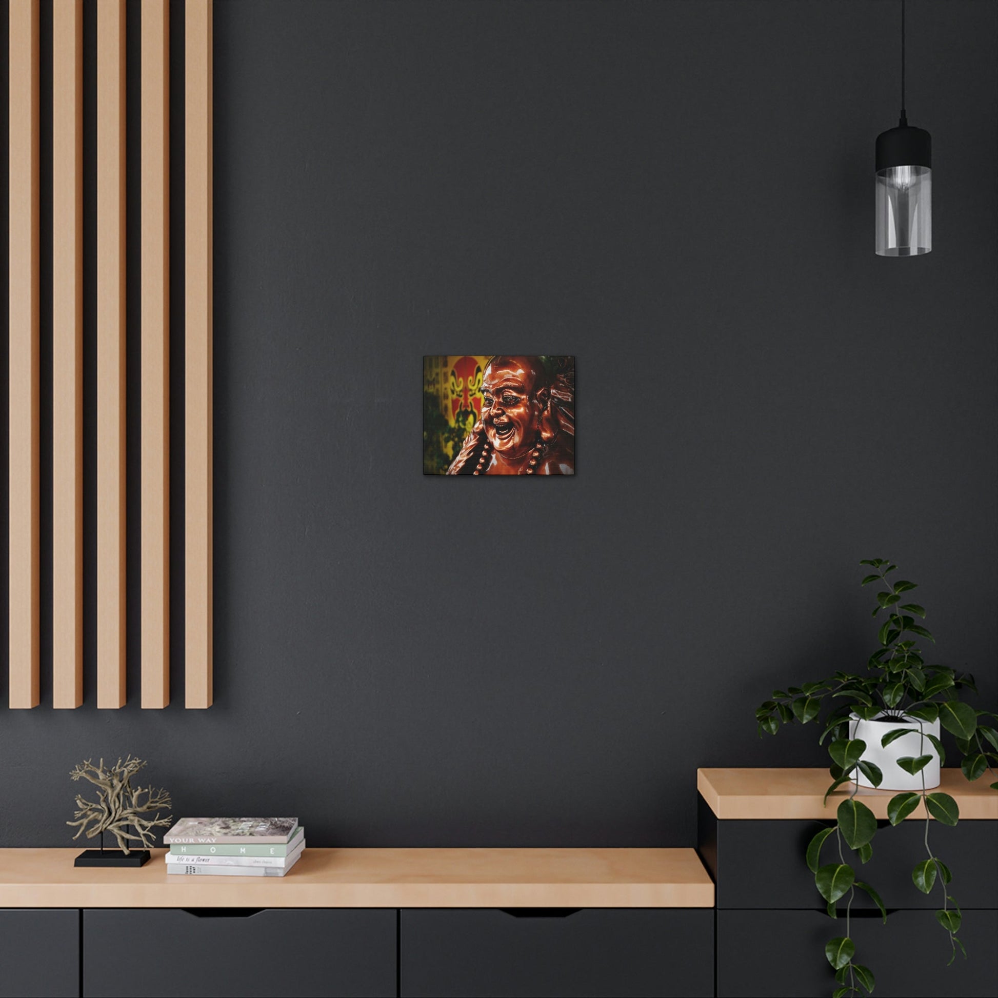 CHINA - SMALL Canvas Gallery Wraps - Bronze Coloured Budai Statue at a Taoist Shrine - Budai is Commonly Known as the Laughing Buddha - Green Forest Home