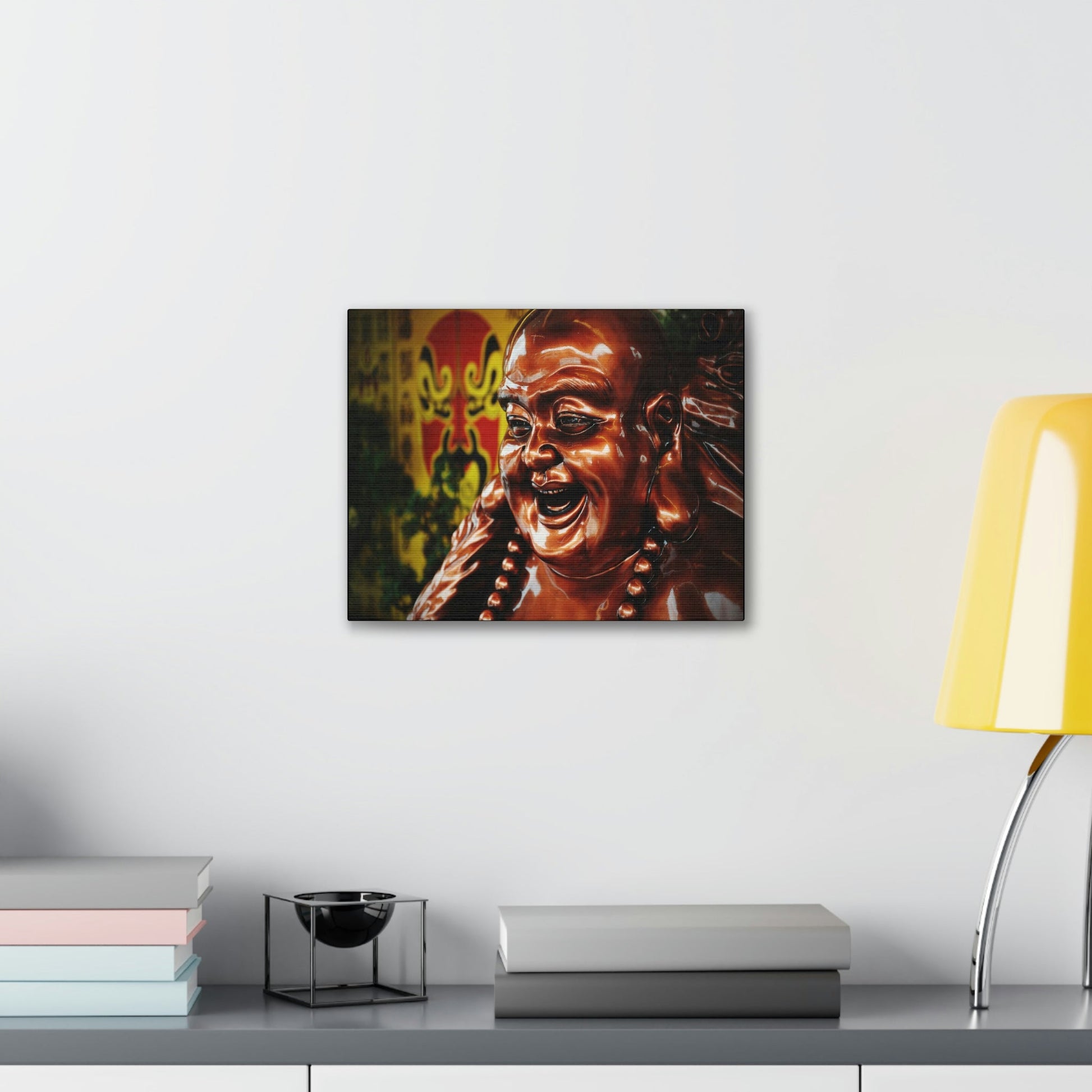 CHINA - SMALL Canvas Gallery Wraps - Bronze Coloured Budai Statue at a Taoist Shrine - Budai is Commonly Known as the Laughing Buddha - Green Forest Home