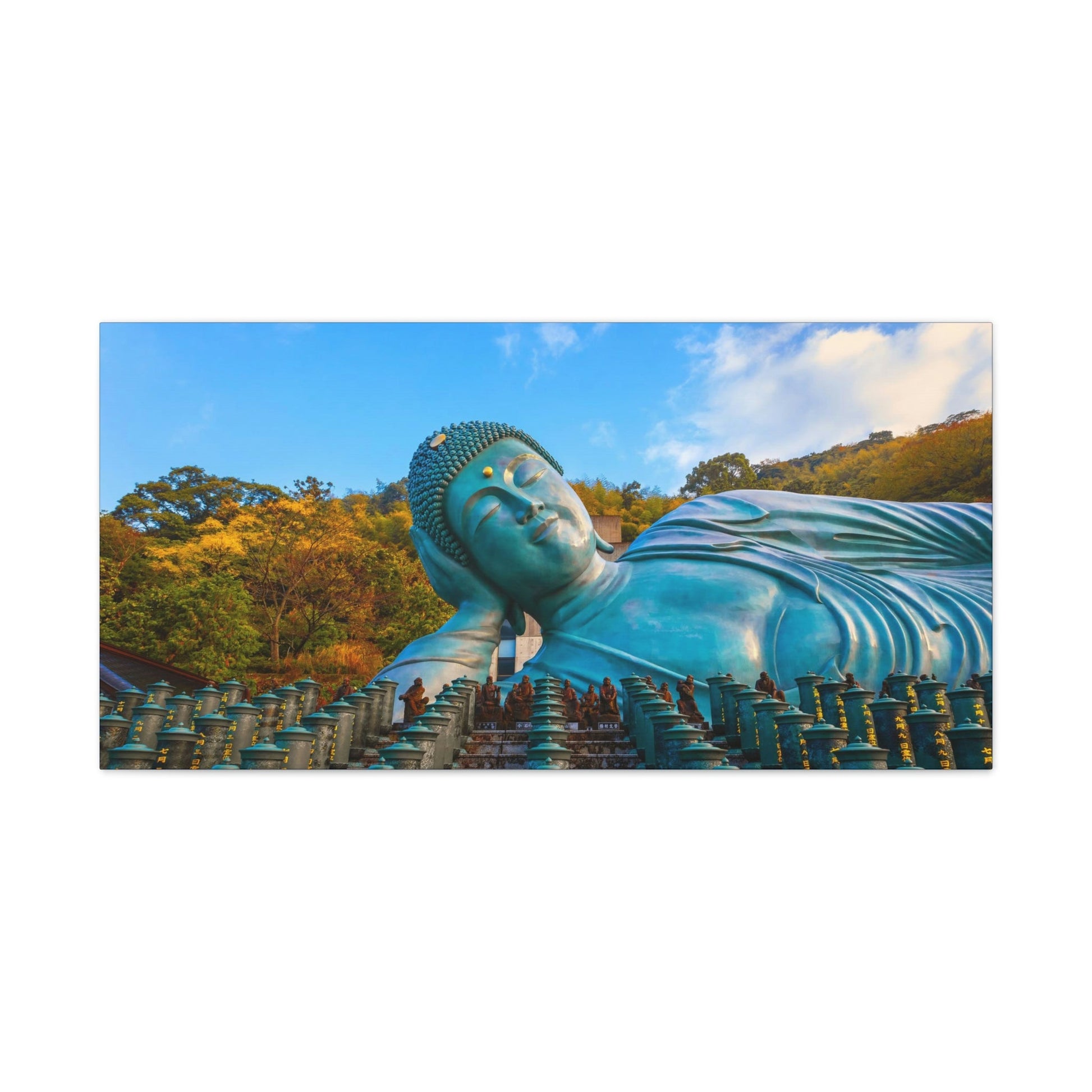 Classic Canvas - Nanzoin Temple in Fukuoka is home to a huge statue of the Reclining Buddha (Nehanzo) - Multiple sizes - blue sides - great quality - Green Forest Home