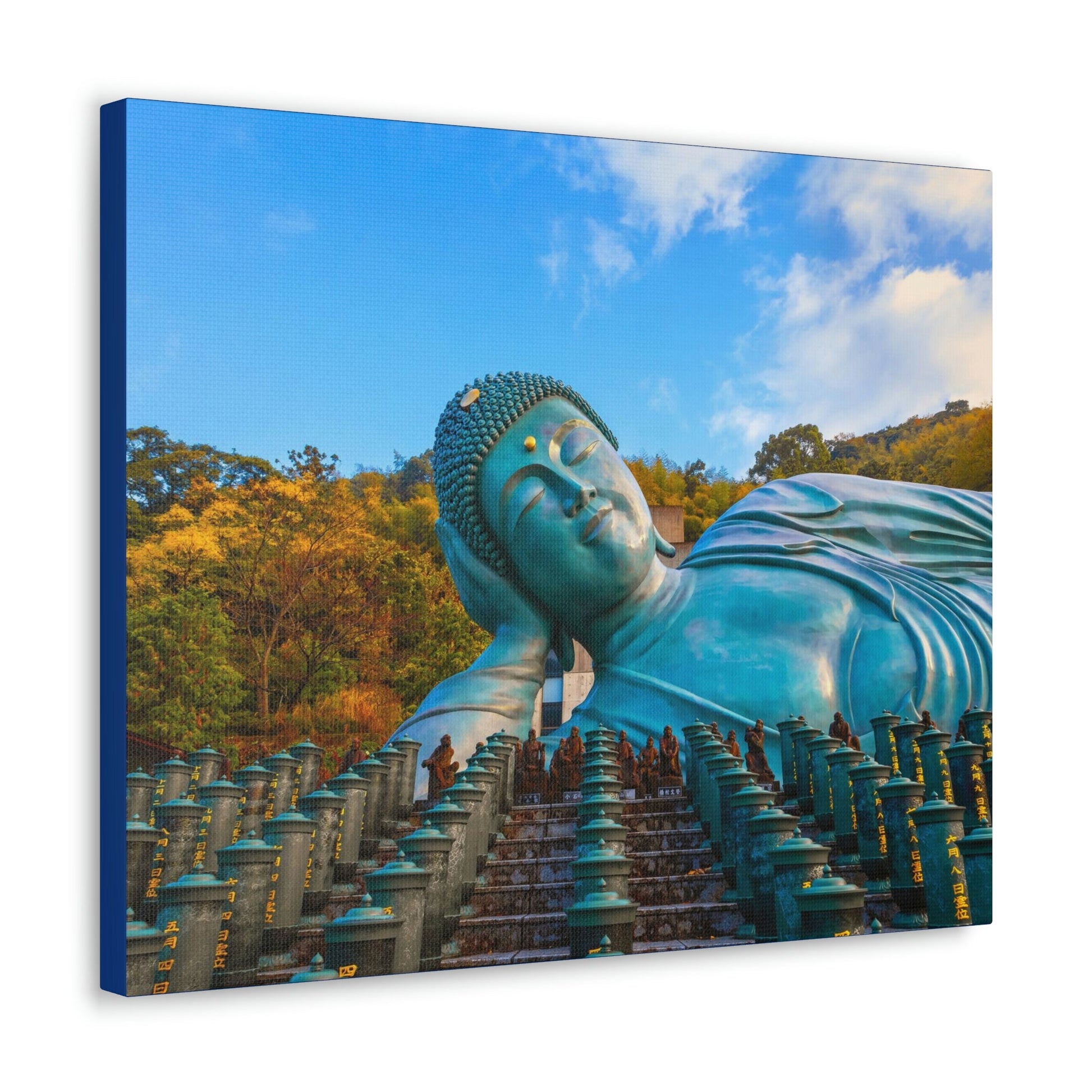 Classic Canvas - Nanzoin Temple in Fukuoka is home to a huge statue of the Reclining Buddha (Nehanzo) - Multiple sizes - blue sides - great quality - Green Forest Home