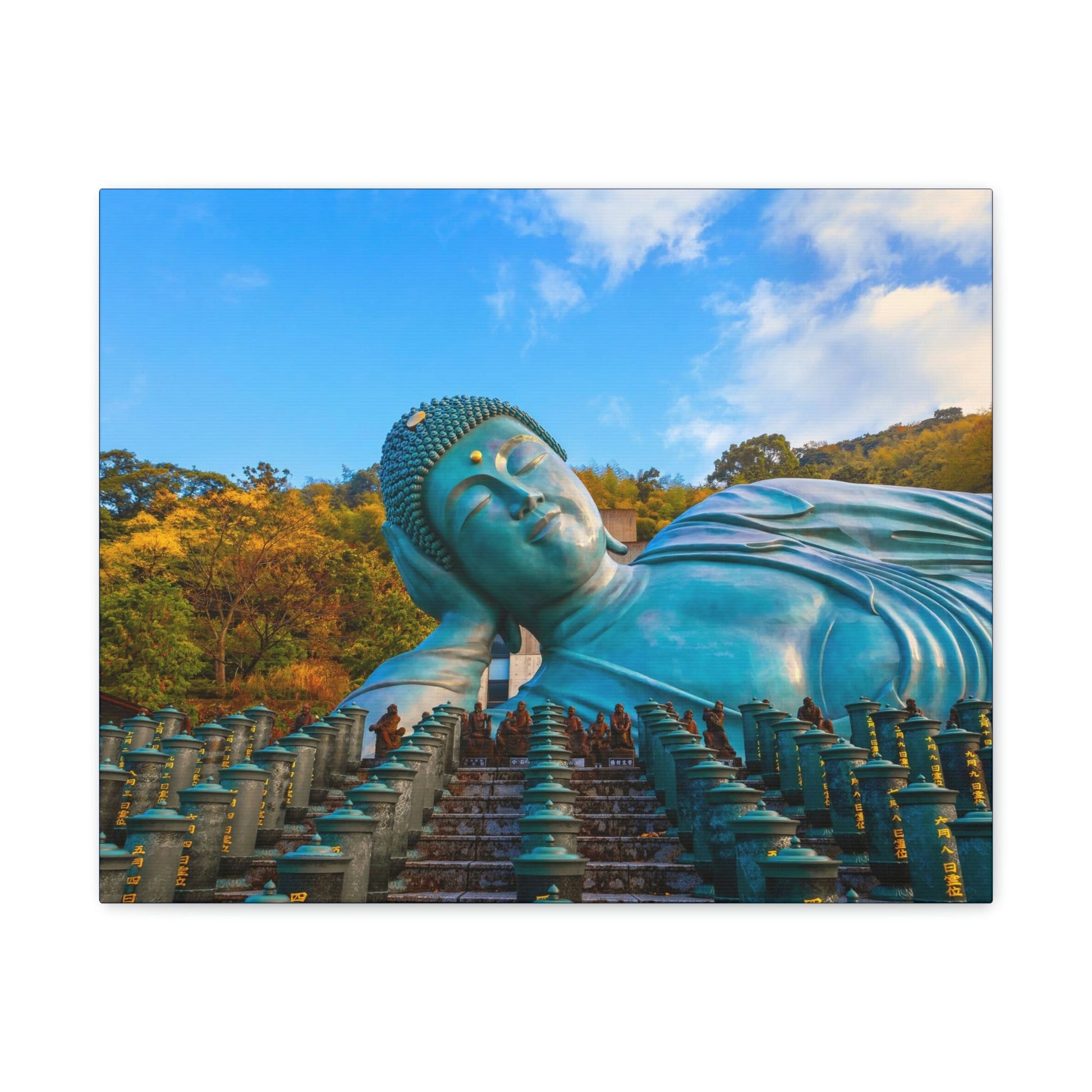 Classic Canvas - Nanzoin Temple in Fukuoka is home to a huge statue of the Reclining Buddha (Nehanzo) - Multiple sizes - blue sides - great quality - Green Forest Home