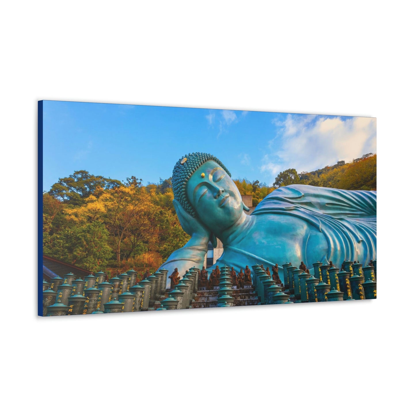 Classic Canvas - Nanzoin Temple in Fukuoka is home to a huge statue of the Reclining Buddha (Nehanzo) - Multiple sizes - blue sides - great quality - Green Forest Home