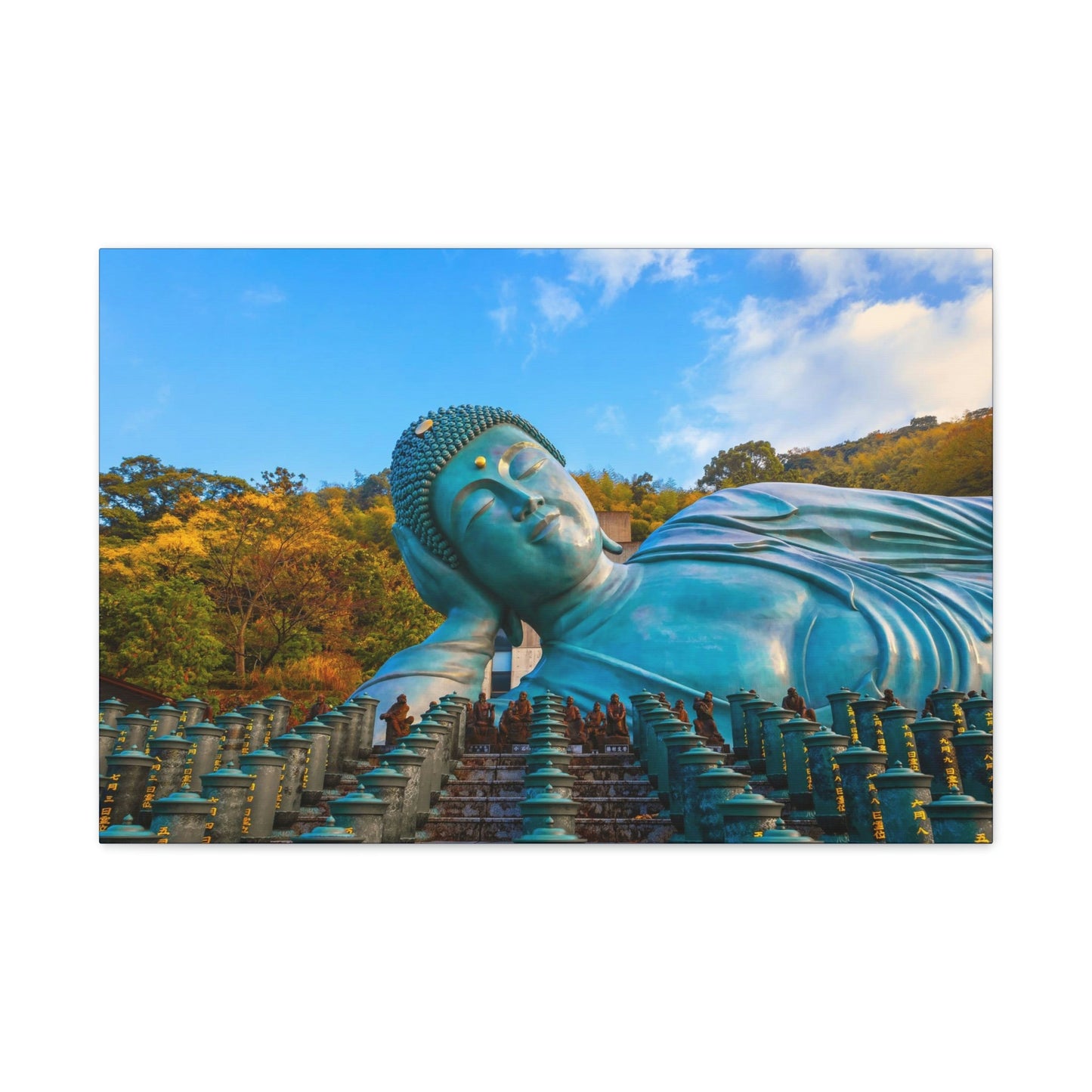 Classic Canvas - Nanzoin Temple in Fukuoka is home to a huge statue of the Reclining Buddha (Nehanzo) - Multiple sizes - blue sides - great quality - Green Forest Home