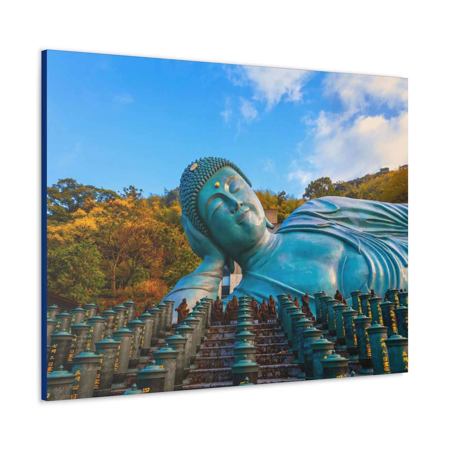 Classic Canvas - Nanzoin Temple in Fukuoka is home to a huge statue of the Reclining Buddha (Nehanzo) - Multiple sizes - blue sides - great quality - Green Forest Home