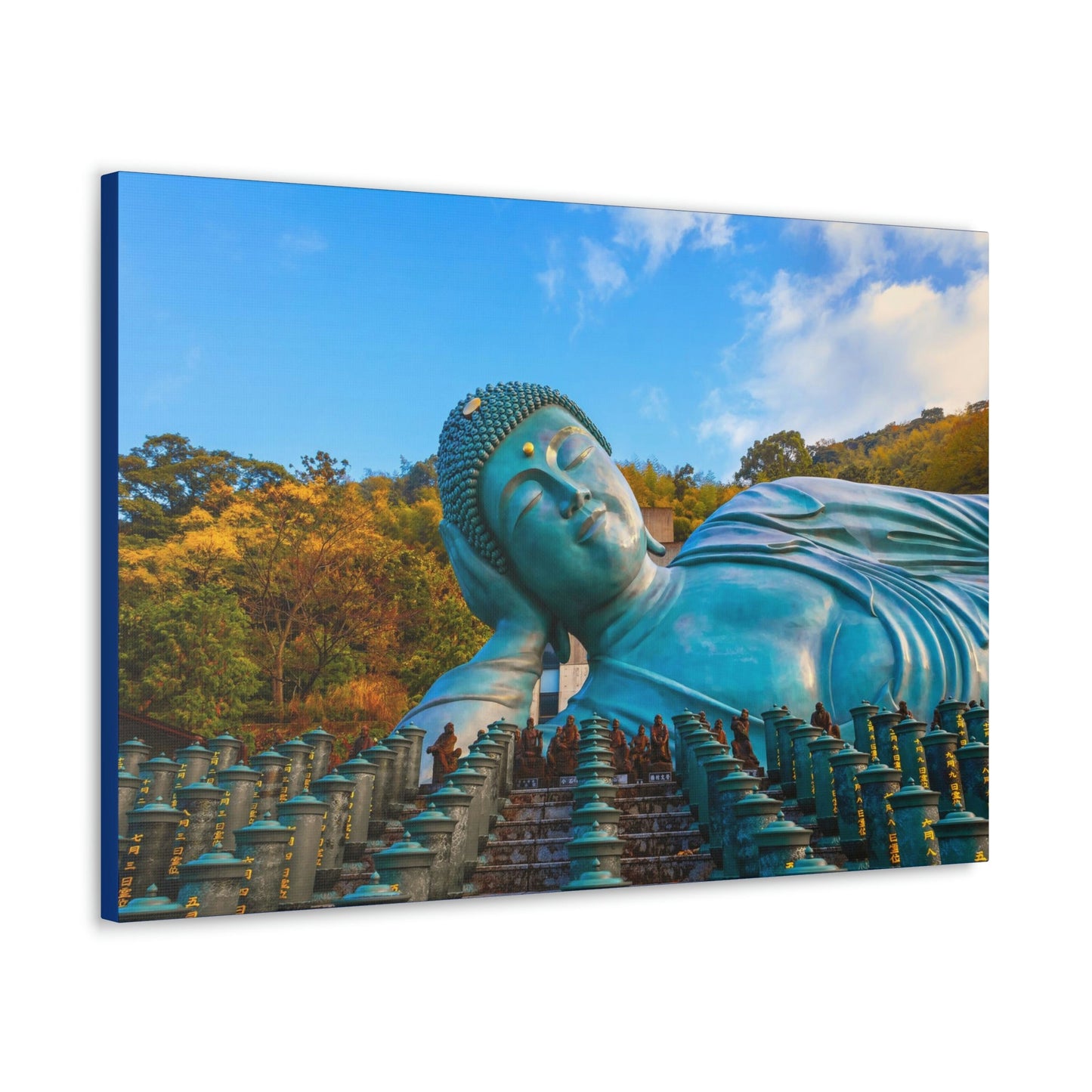 Classic Canvas - Nanzoin Temple in Fukuoka is home to a huge statue of the Reclining Buddha (Nehanzo) - Multiple sizes - blue sides - great quality - Green Forest Home