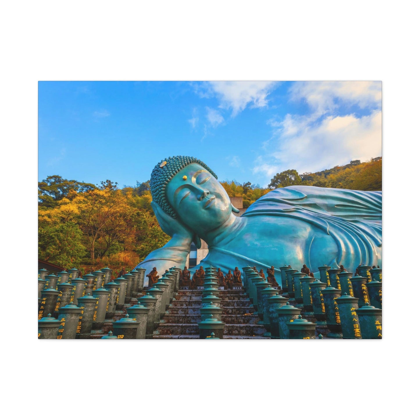 Classic Canvas - Nanzoin Temple in Fukuoka is home to a huge statue of the Reclining Buddha (Nehanzo) - Multiple sizes - blue sides - great quality - Green Forest Home