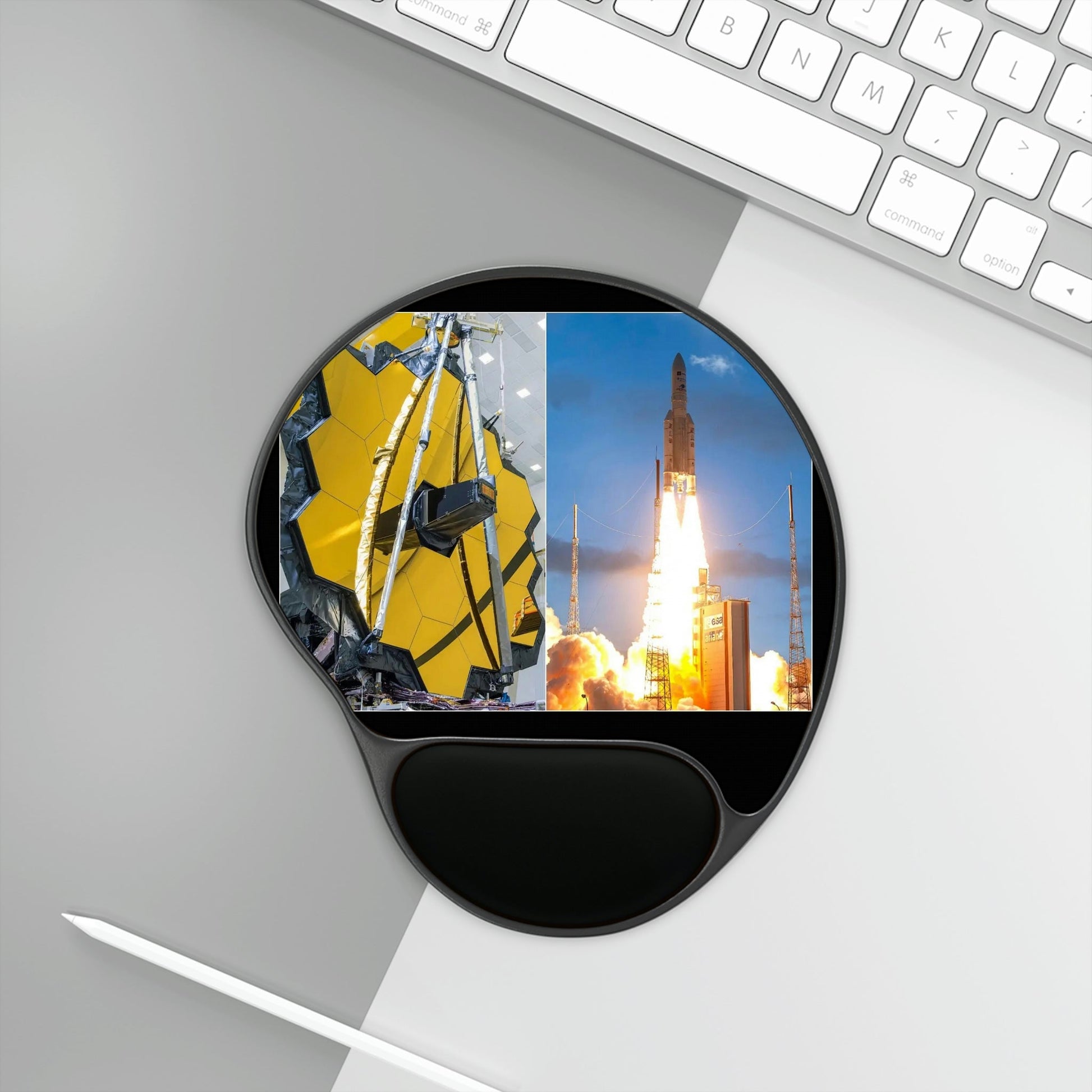 Copy of Ergonomic Mouse Pad With Wrist Rest - US Print - The New James Webb Space Telescope - In Construction & Liftoff - USA - NASA - Green Forest Home