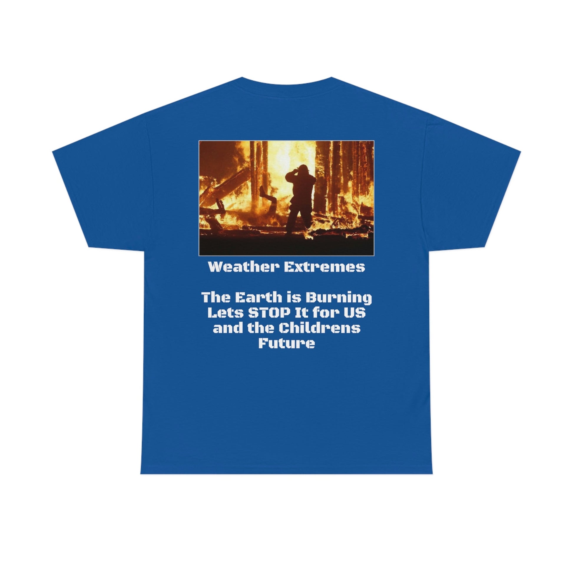 Copy of Global Warming - Unisex Heavy Cotton Tee - Quality Gildan 5000 - With Keeling CO2 Chart and Images of Weather Extremes - Lets Stop Driving - Green Forest Home