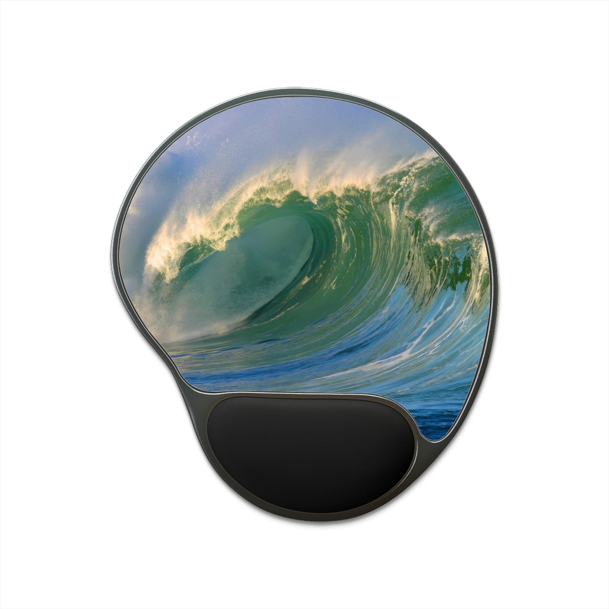 Ergonomic Mouse Pad With Wrist Rest - US PRINT - A big wave breaking at Waimea Bay on Oahu in Hawaii - USA NATURE - Green Forest Home