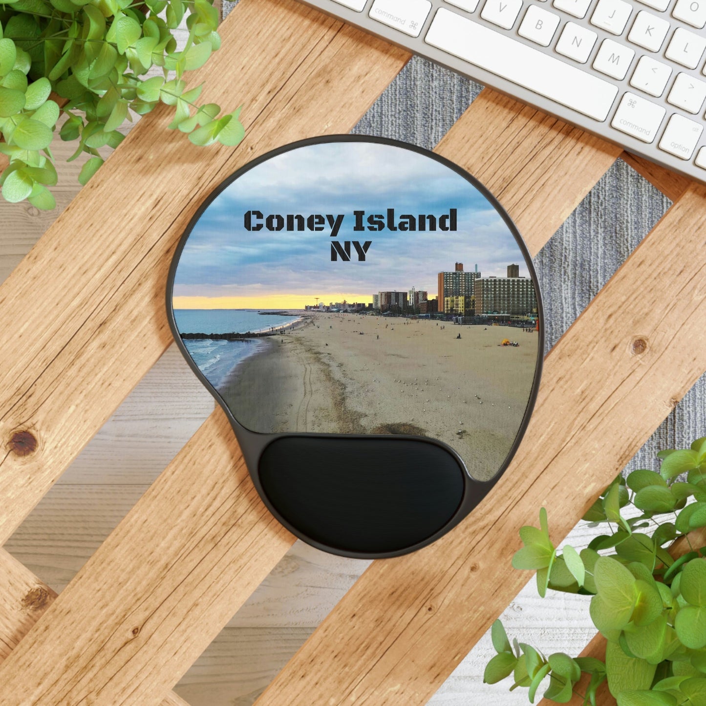 Ergonomic Mouse Pad With Wrist Rest - US Print - Aerial view of Brighton and Coney Island beaches in New York City - NYC USA - Green Forest Home