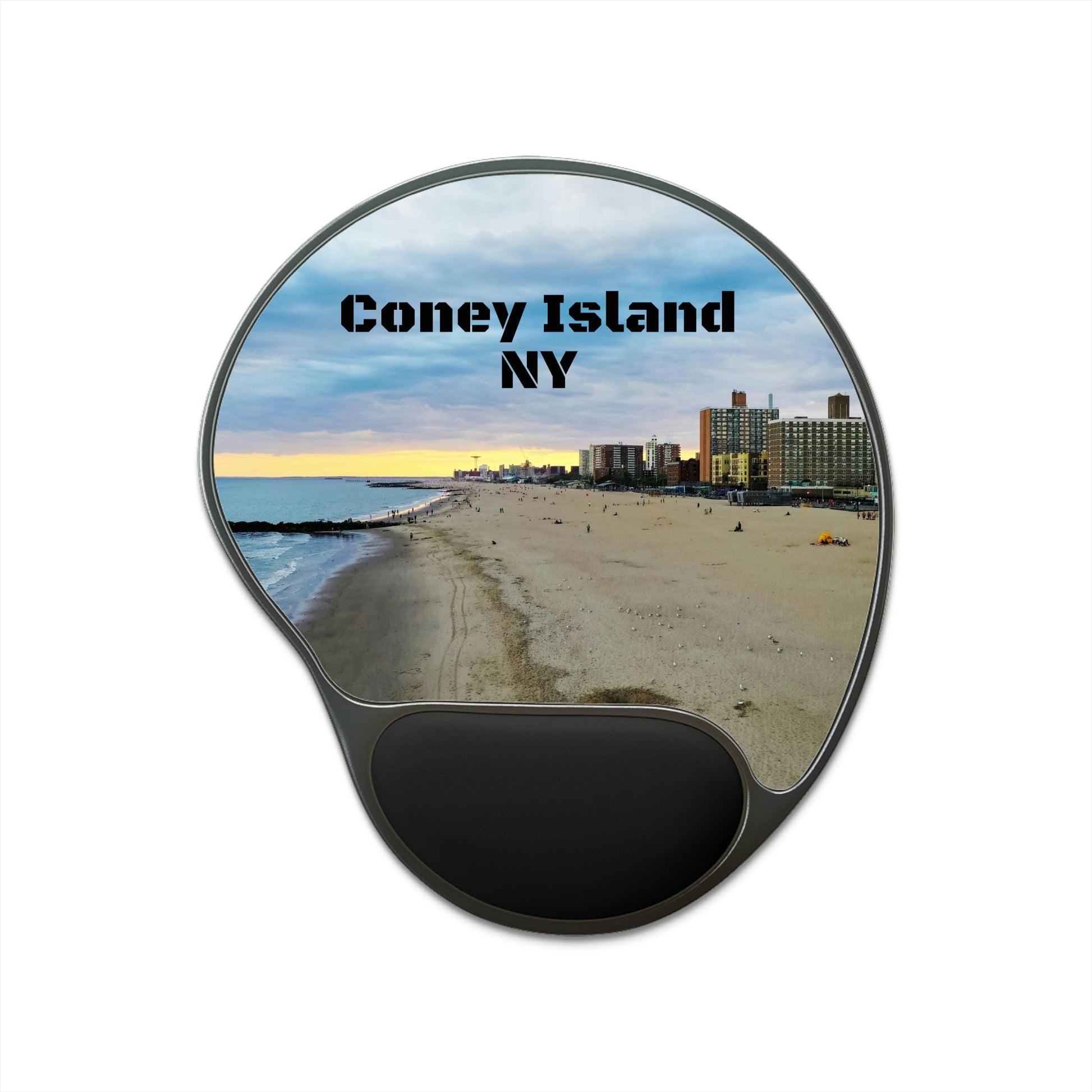 Ergonomic Mouse Pad With Wrist Rest - US Print - Aerial view of Brighton and Coney Island beaches in New York City - NYC USA - Green Forest Home