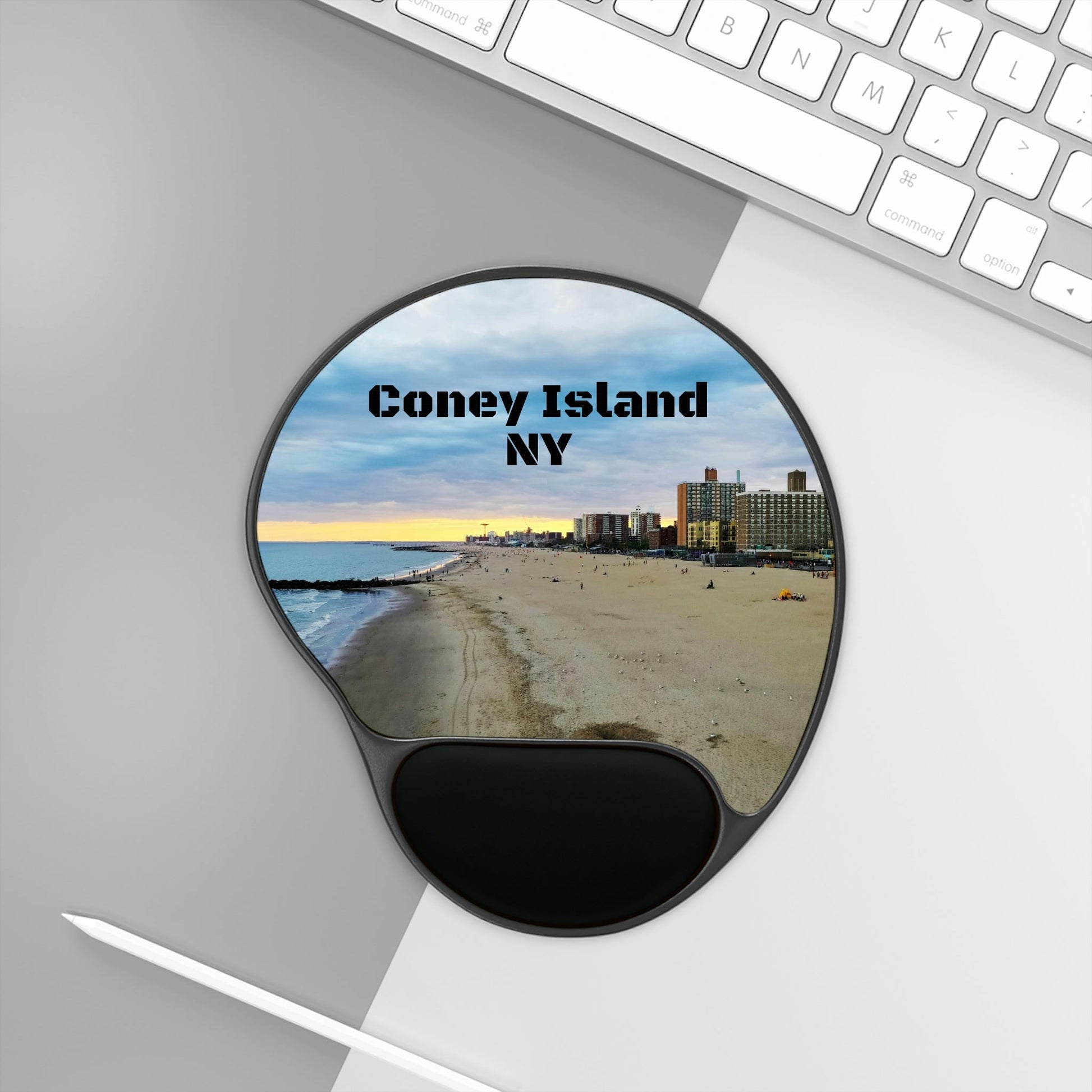 Ergonomic Mouse Pad With Wrist Rest - US Print - Aerial view of Brighton and Coney Island beaches in New York City - NYC USA - Green Forest Home