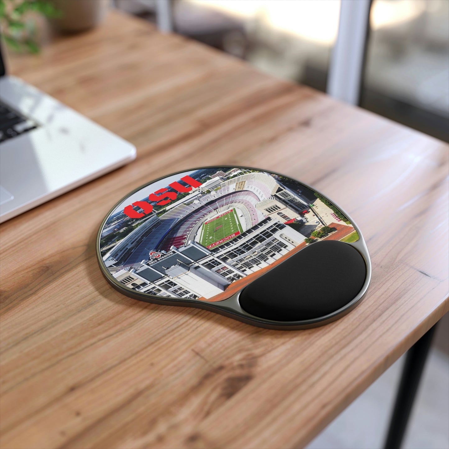 Ergonomic Mouse Pad With Wrist Rest - US Print - Aerial Views Of Ohio Stadium - Ohio State University - OHIO USA - Green Forest Home