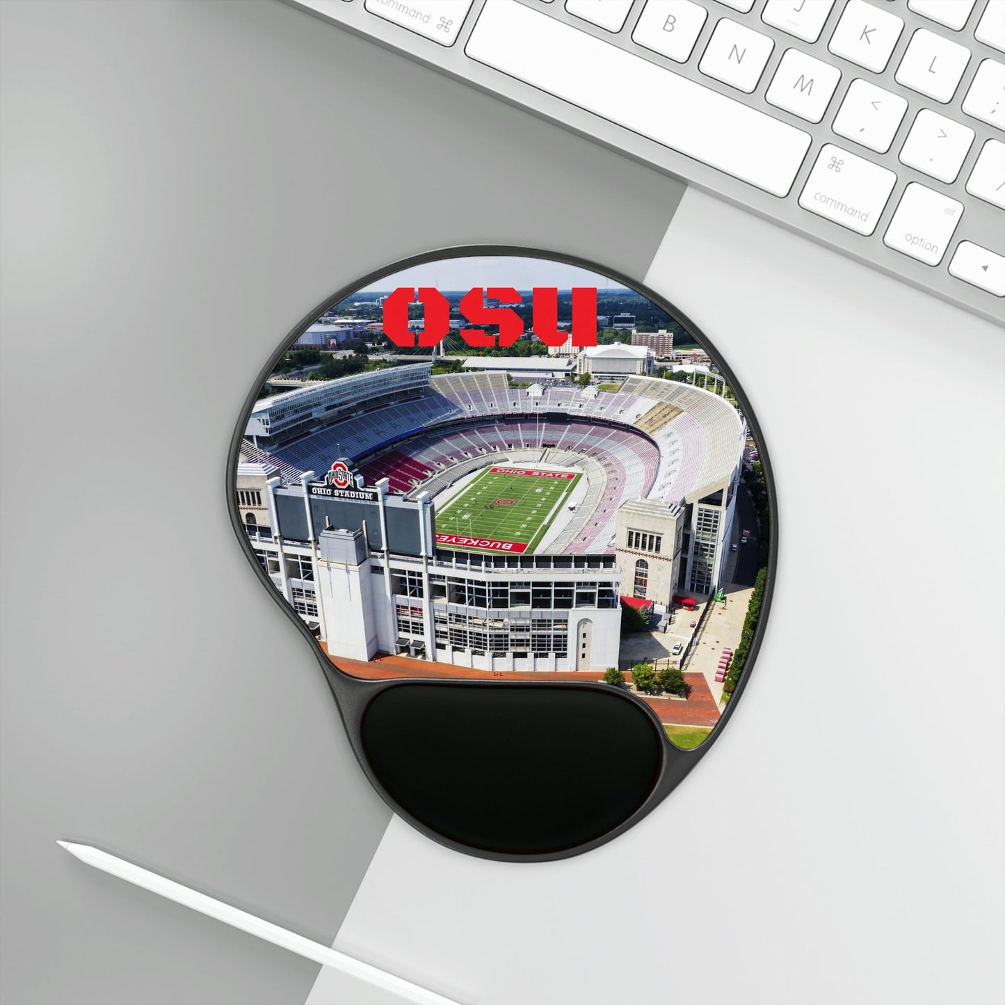 Ergonomic Mouse Pad With Wrist Rest - US Print - Aerial Views Of Ohio Stadium - Ohio State University - OHIO USA - Green Forest Home