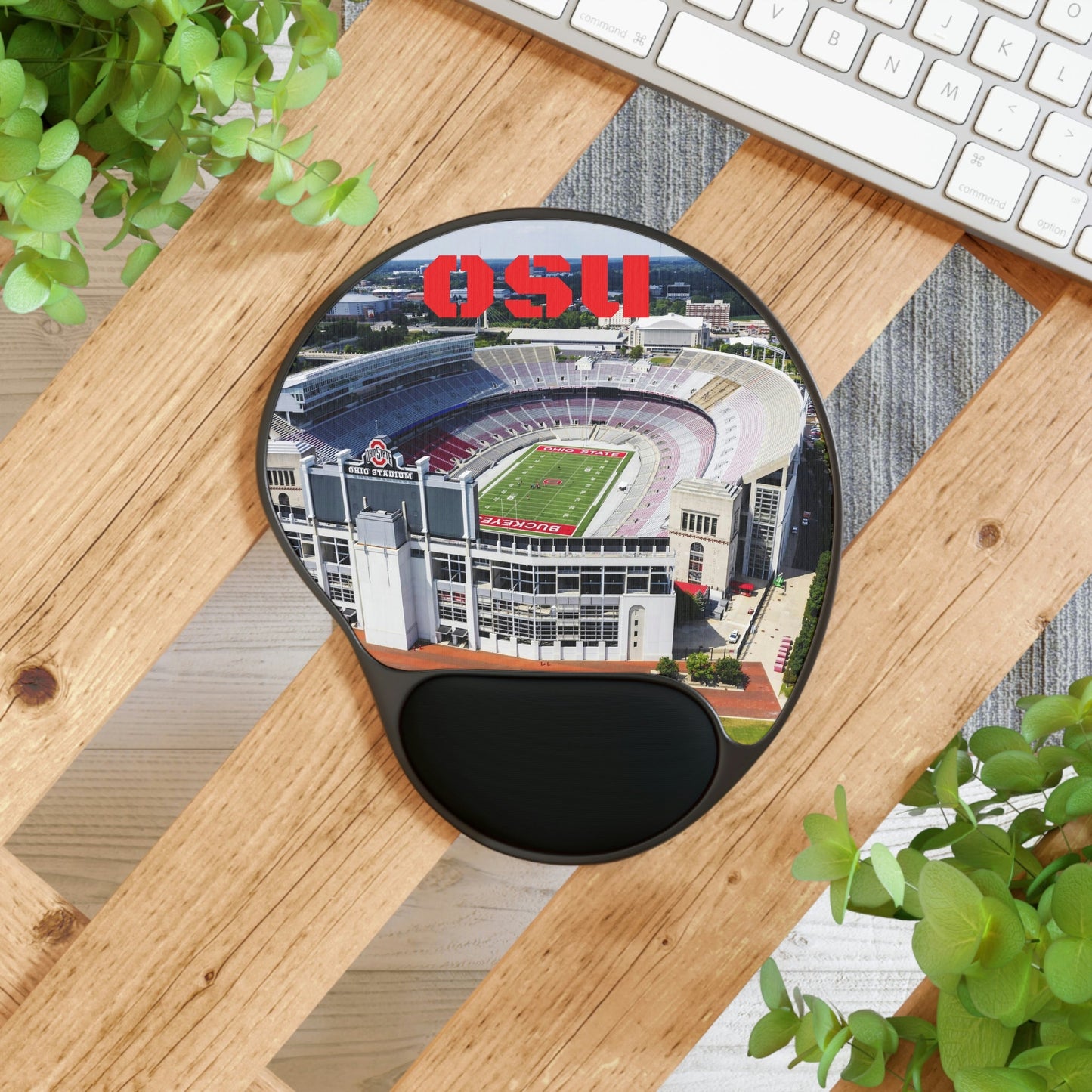 Ergonomic Mouse Pad With Wrist Rest - US Print - Aerial Views Of Ohio Stadium - Ohio State University - OHIO USA - Green Forest Home