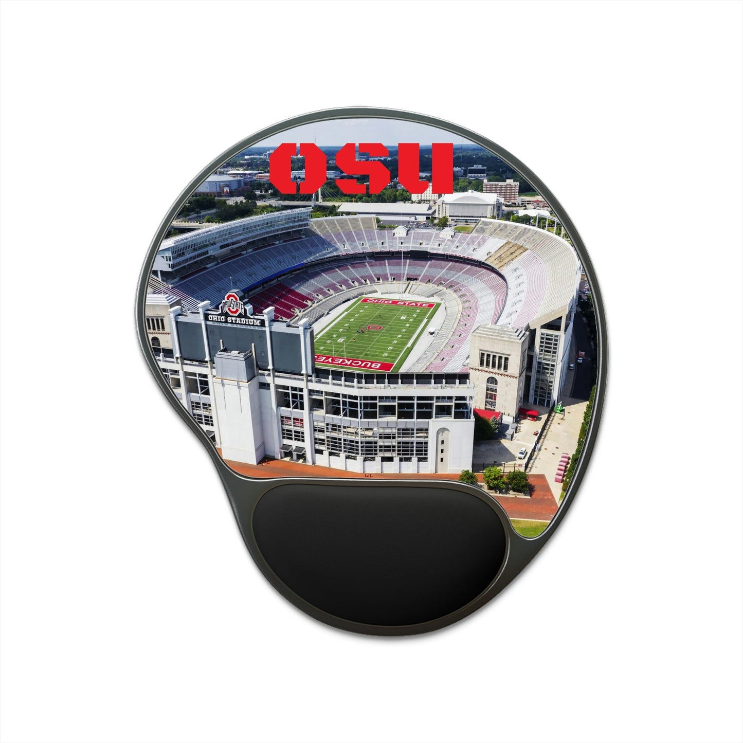 Ergonomic Mouse Pad With Wrist Rest - US Print - Aerial Views Of Ohio Stadium - Ohio State University - OHIO USA - Green Forest Home