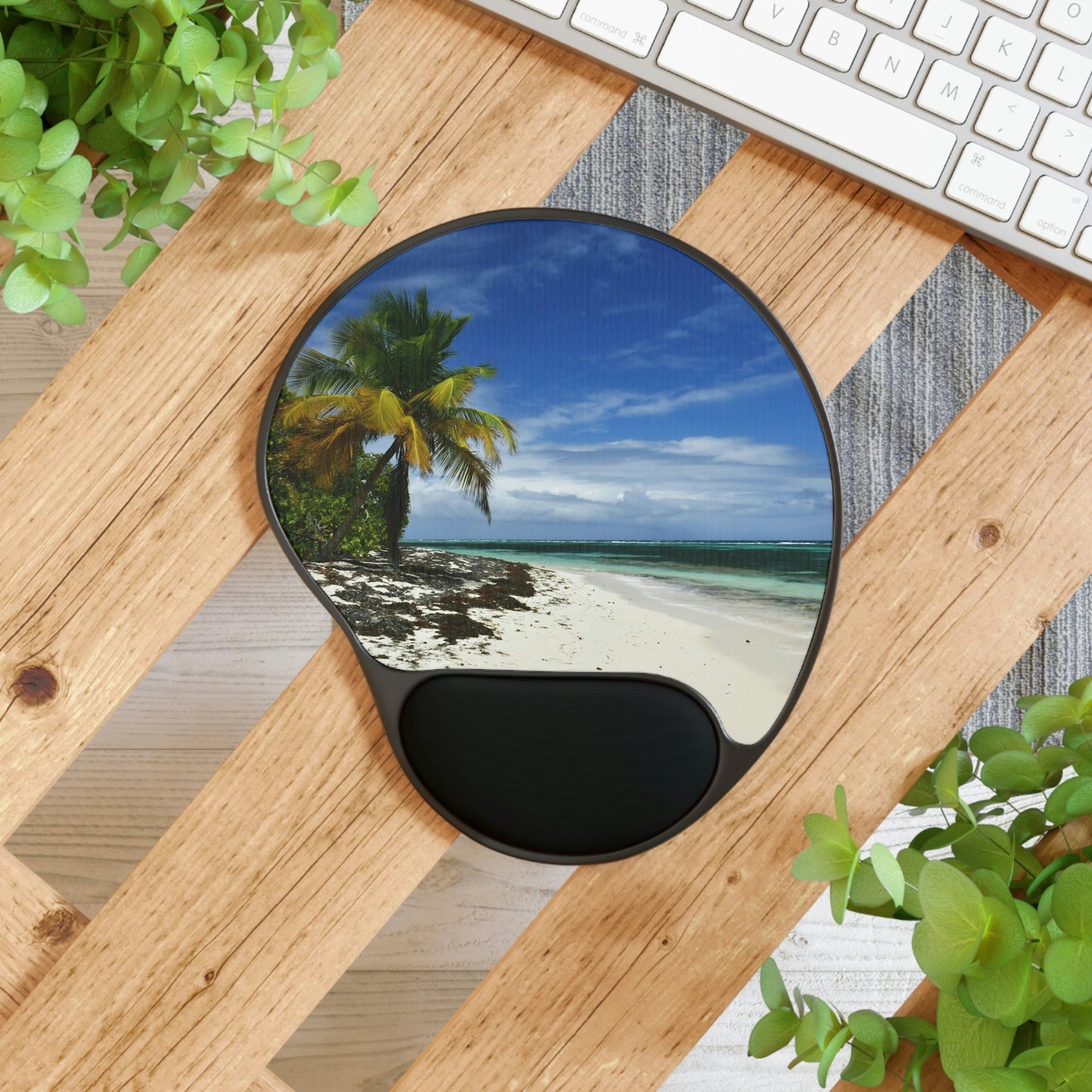 Ergonomic Mouse Pad With Wrist Rest - US Print - Awesome Remote Playa Pajaros in MONA Island - Puerto Rico - BEACH - ISLANDS - Green Forest Home