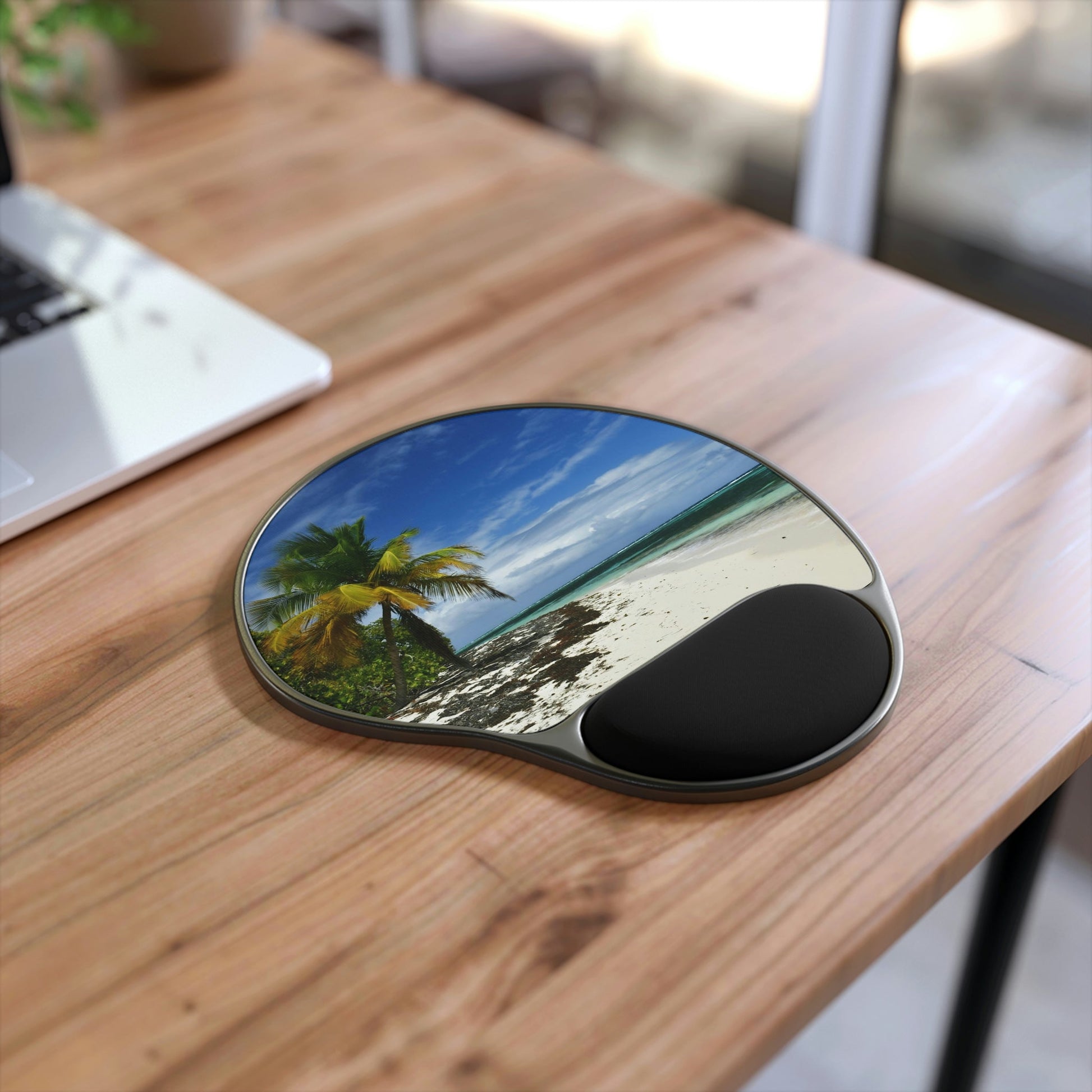 Ergonomic Mouse Pad With Wrist Rest - US Print - Awesome Remote Playa Pajaros in MONA Island - Puerto Rico - BEACH - ISLANDS - Green Forest Home