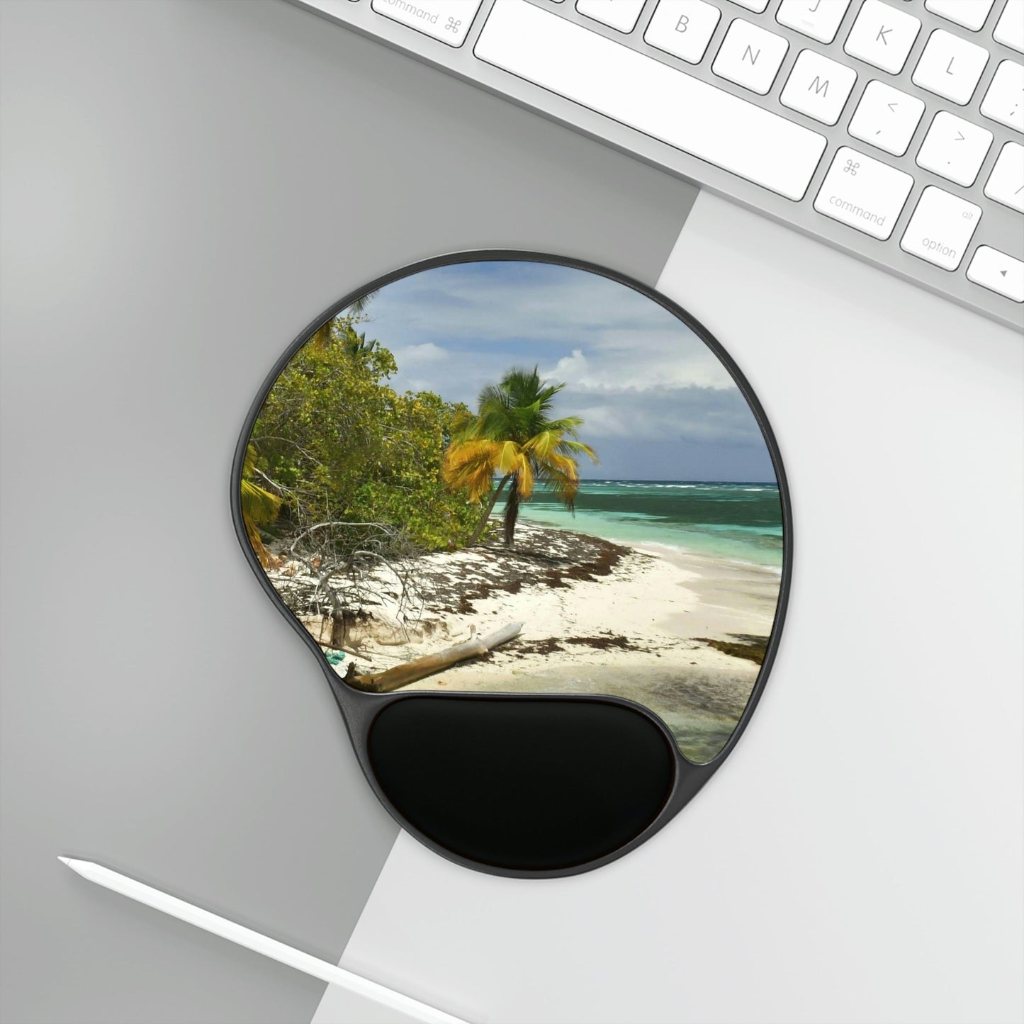 Ergonomic Mouse Pad With Wrist Rest - US Print - Awesome Remote Playa Pajaros in MONA Island - Puerto Rico - BEACH - ISLANDS - Green Forest Home