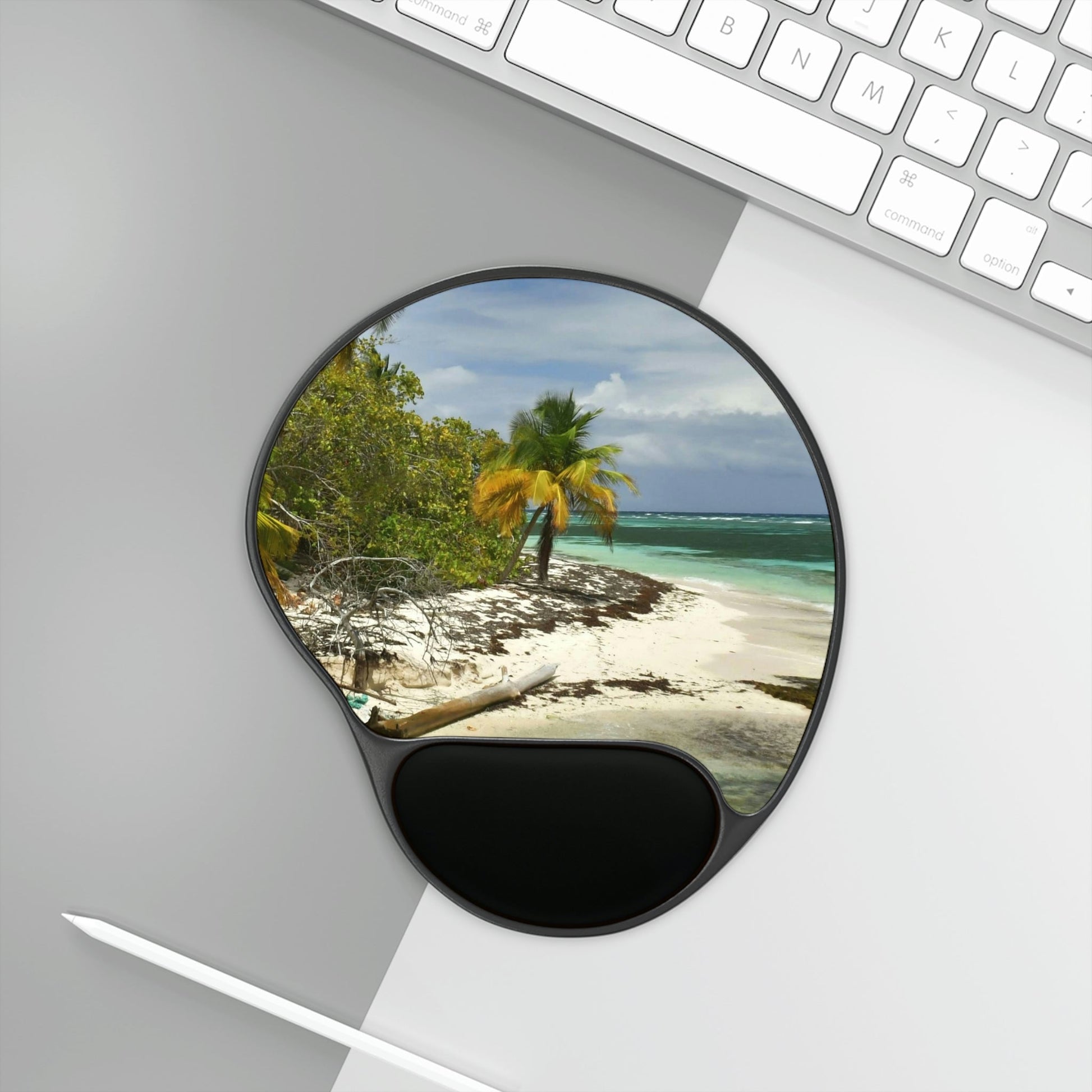 Ergonomic Mouse Pad With Wrist Rest - US Print - Awesome Remote Playa Pajaros in MONA Island - Puerto Rico - BEACH - ISLANDS - Green Forest Home