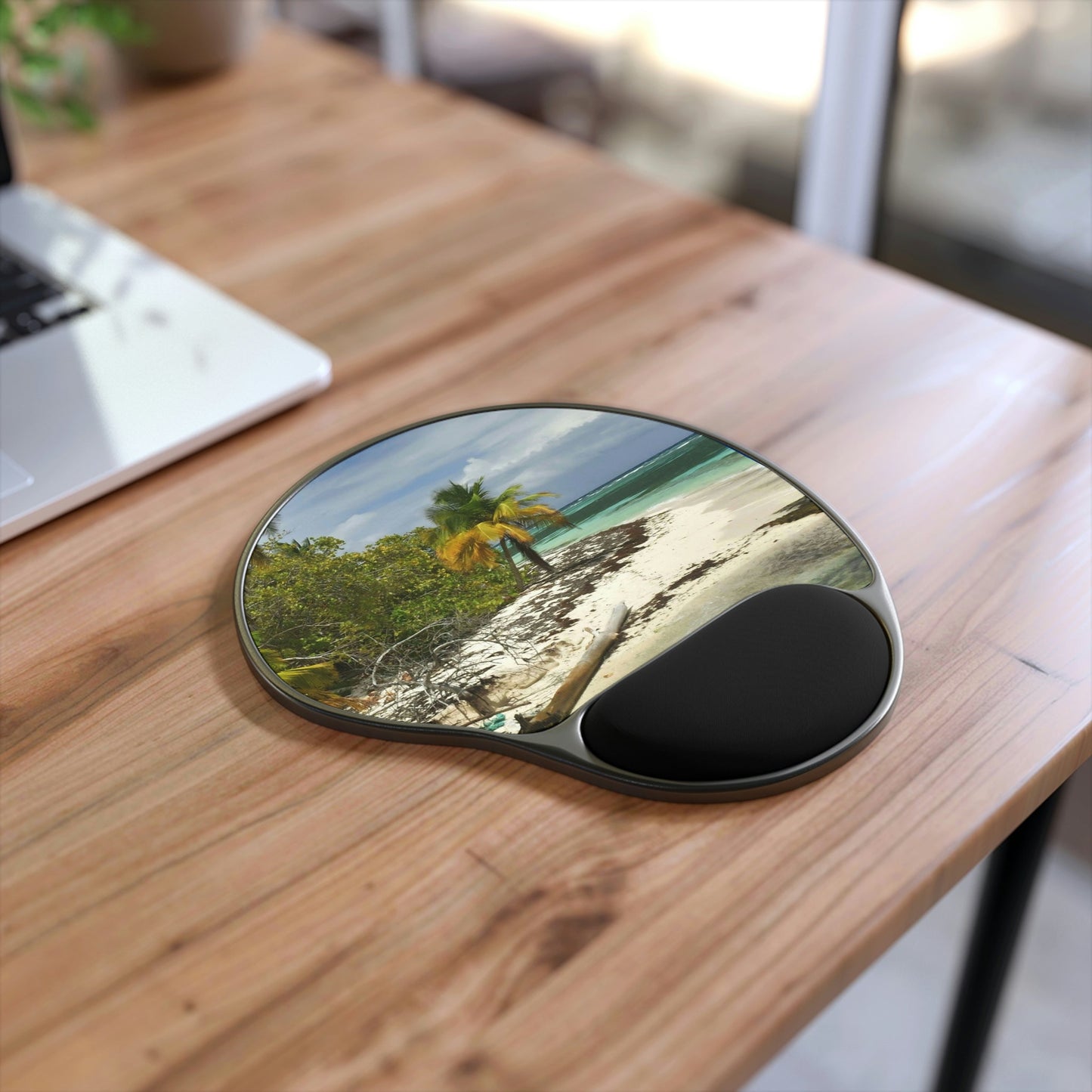 Ergonomic Mouse Pad With Wrist Rest - US Print - Awesome Remote Playa Pajaros in MONA Island - Puerto Rico - BEACH - ISLANDS - Green Forest Home