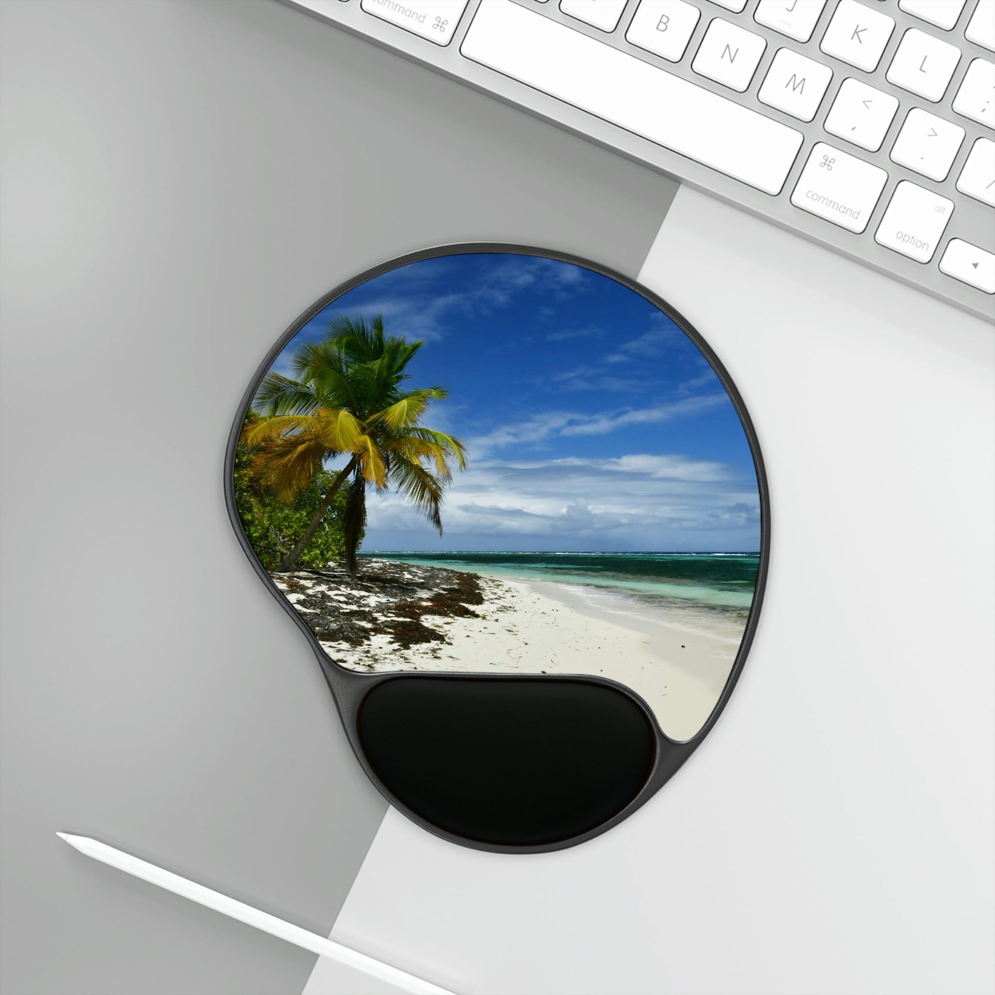 Ergonomic Mouse Pad With Wrist Rest - US Print - Awesome Remote Playa Pajaros in MONA Island - Puerto Rico - BEACH - ISLANDS - Green Forest Home