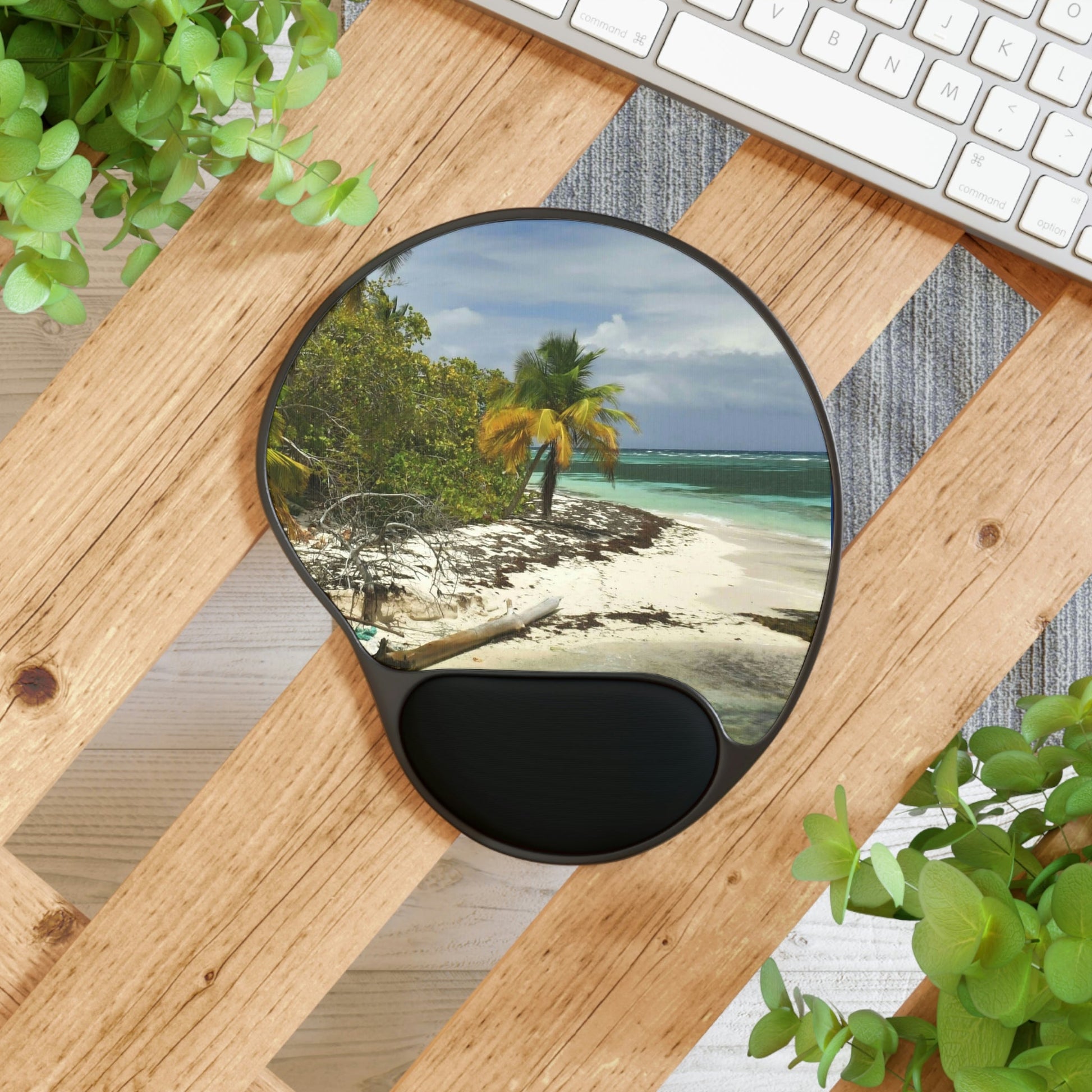 Ergonomic Mouse Pad With Wrist Rest - US Print - Awesome Remote Playa Pajaros in MONA Island - Puerto Rico - BEACH - ISLANDS - Green Forest Home