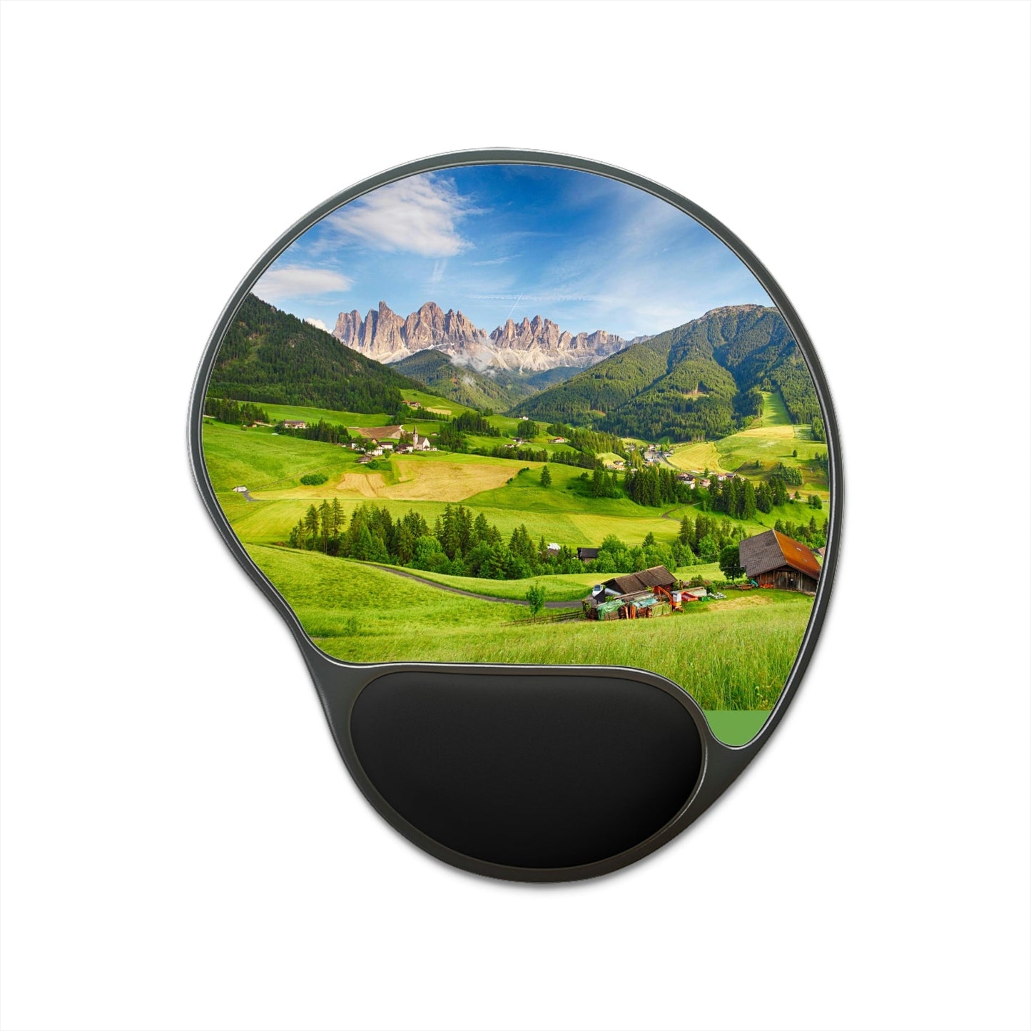 Ergonomic Mouse Pad With Wrist Rest - US Print - Dolomites ALPS, Mountain - Val di Funes - South Tyrol in Northern Italy - EUROPE - Green Forest Home