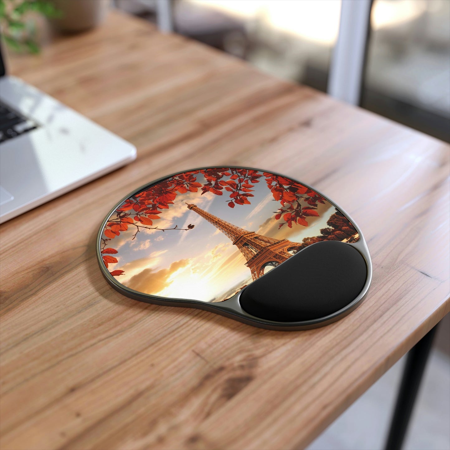 Ergonomic Mouse Pad With Wrist Rest - US PRINT - Eiffel Tower with autumn leaves in Paris, France - EUROPE - Green Forest Home