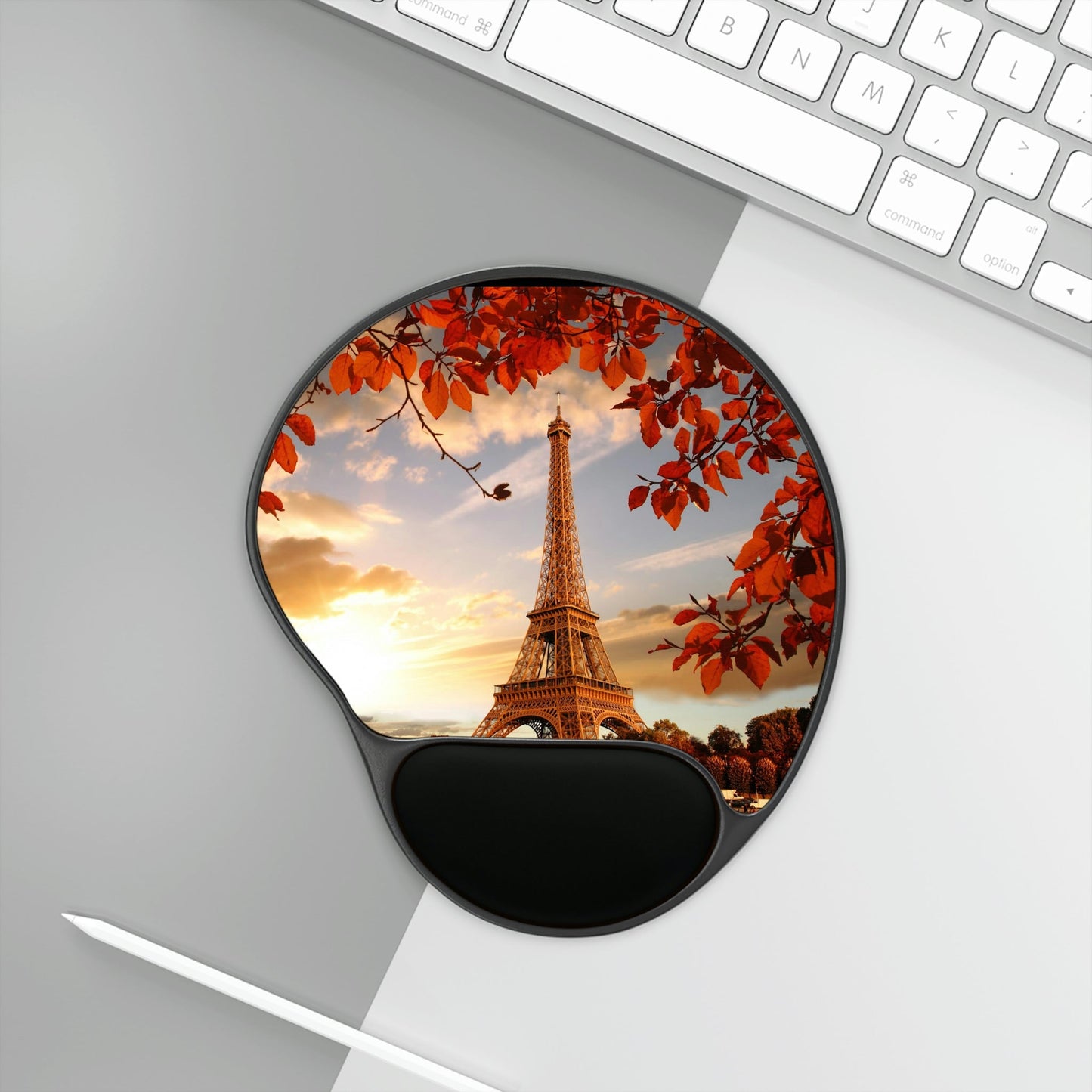 Ergonomic Mouse Pad With Wrist Rest - US PRINT - Eiffel Tower with autumn leaves in Paris, France - EUROPE - Green Forest Home