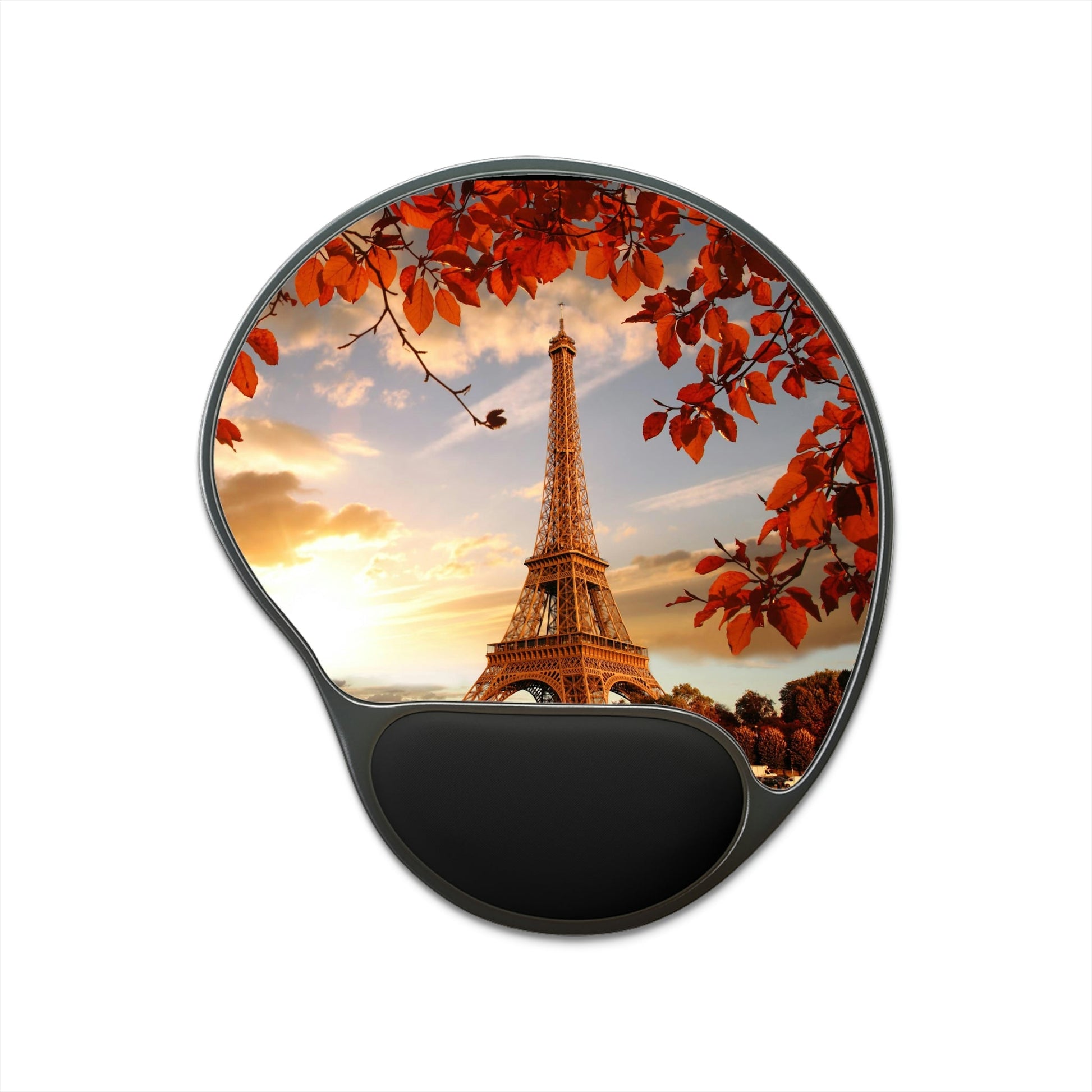 Ergonomic Mouse Pad With Wrist Rest - US PRINT - Eiffel Tower with autumn leaves in Paris, France - EUROPE - Green Forest Home