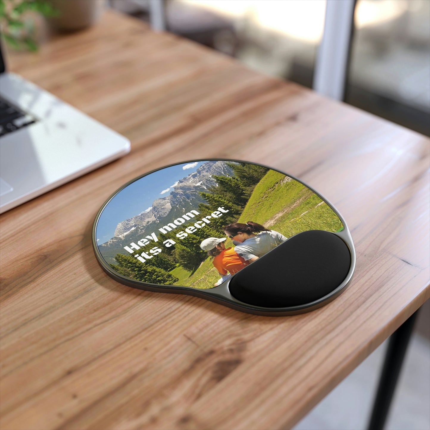 Ergonomic Mouse Pad With Wrist Rest - US Print - Enjoy Nature - Mother and Child Family Hiking on Mountain trip Pasture in the ALPS - EUROPE - Green Forest Home