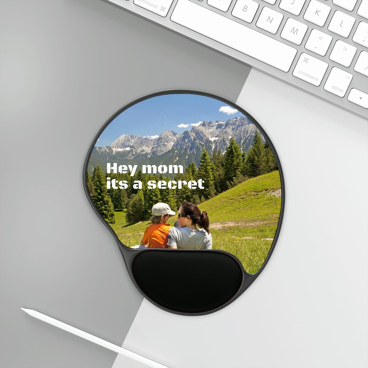 Ergonomic Mouse Pad With Wrist Rest - US Print - Enjoy Nature - Mother and Child Family Hiking on Mountain trip Pasture in the ALPS - EUROPE - Green Forest Home