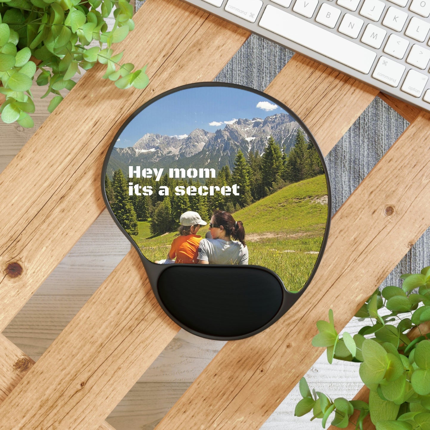 Ergonomic Mouse Pad With Wrist Rest - US Print - Enjoy Nature - Mother and Child Family Hiking on Mountain trip Pasture in the ALPS - EUROPE - Green Forest Home