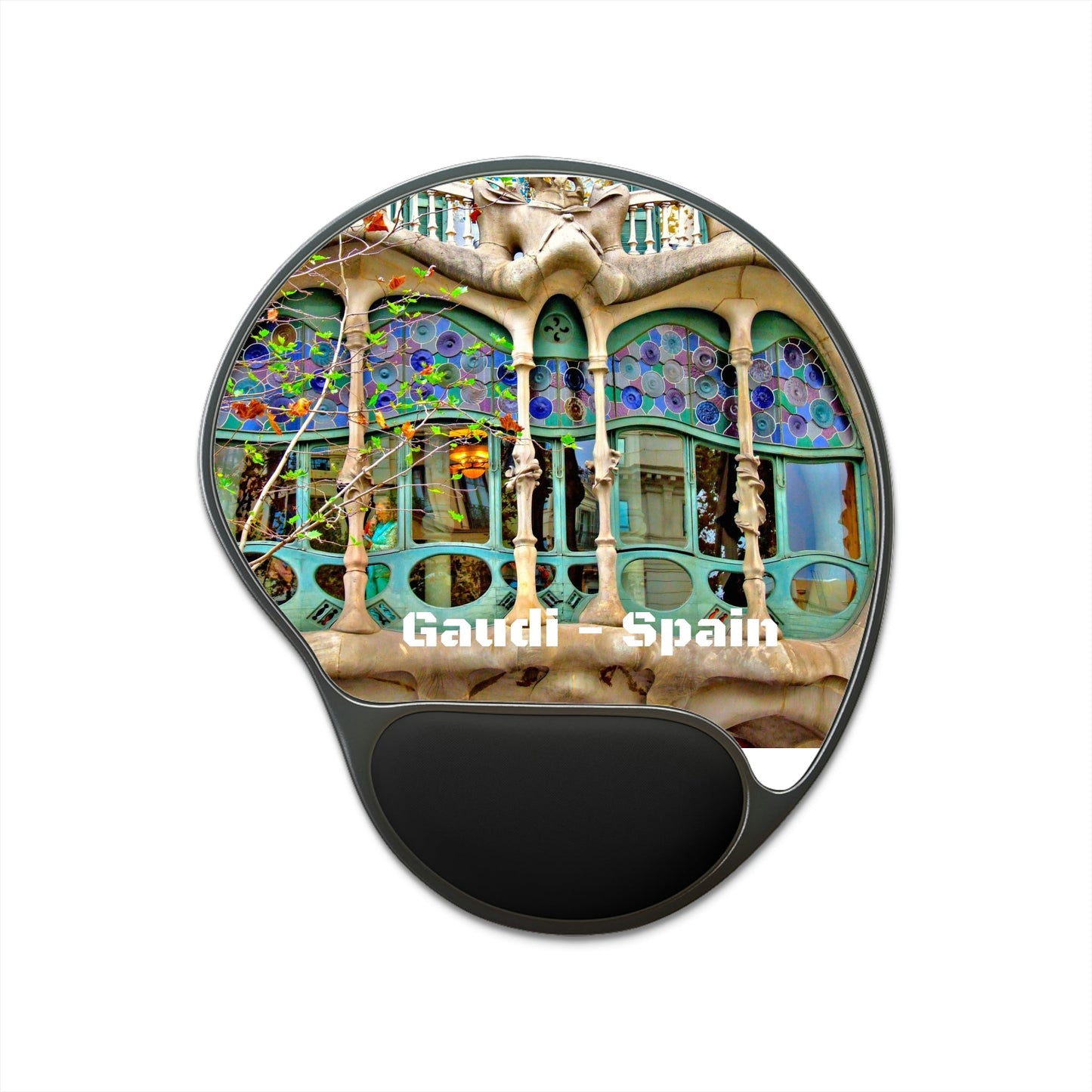 Ergonomic Mouse Pad With Wrist Rest - US Print - Gaudi's original works - Window of House - SPAIN - EUROPE - Green Forest Home