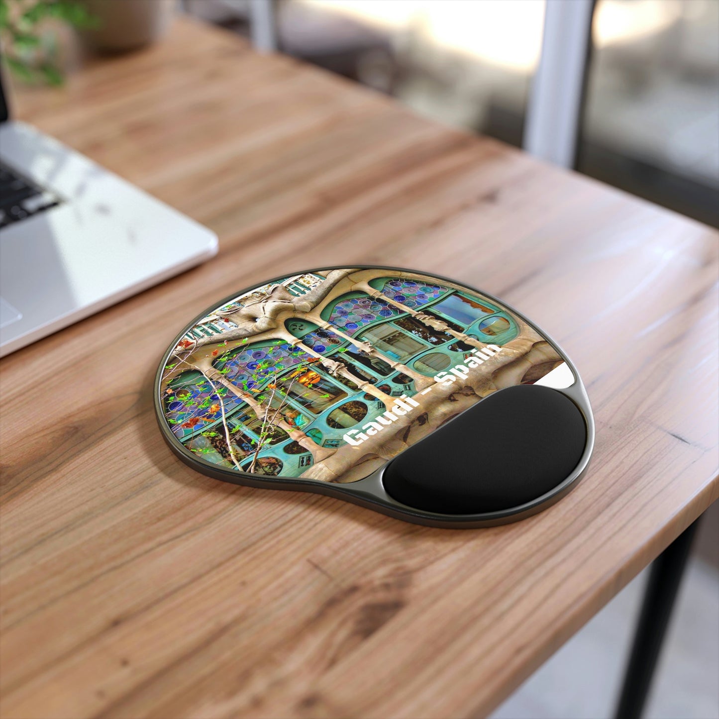 Ergonomic Mouse Pad With Wrist Rest - US Print - Gaudi's original works - Window of House - SPAIN - EUROPE - Green Forest Home