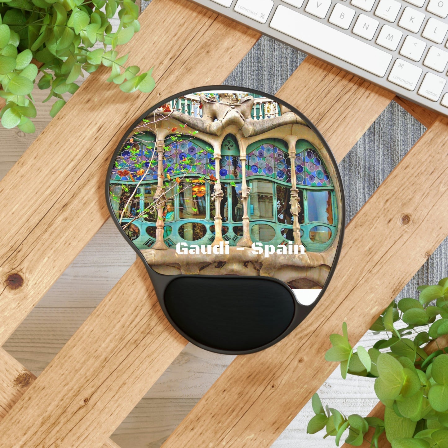 Ergonomic Mouse Pad With Wrist Rest - US Print - Gaudi's original works - Window of House - SPAIN - EUROPE - Green Forest Home