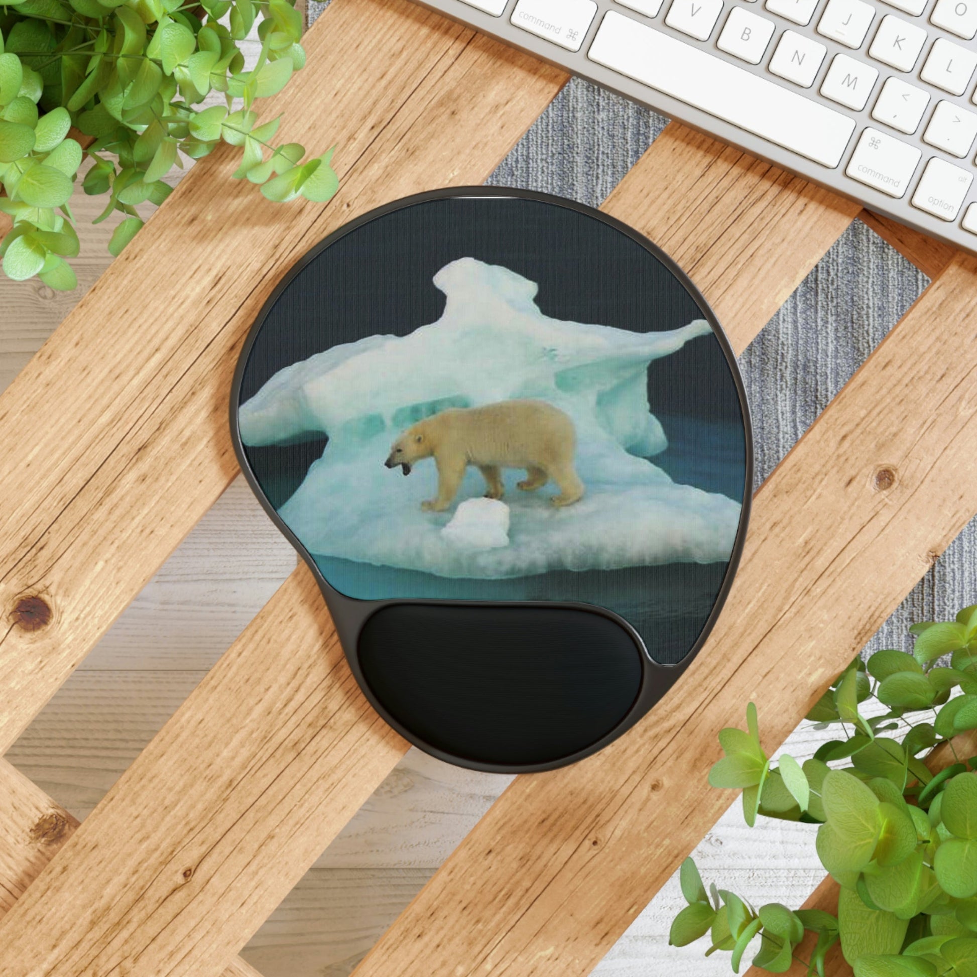 Ergonomic Mouse Pad With Wrist Rest - US Print - Global Warming due to Excess CO2 Melts the Ice Poles - NATURE - Green Forest Home