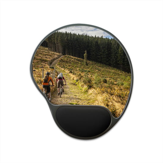 Ergonomic Mouse Pad With Wrist Rest - US Print - Mountain Bikers riding towards a forest in Ireland - CYCLING - SPORTS - EUROPE - Green Forest Home