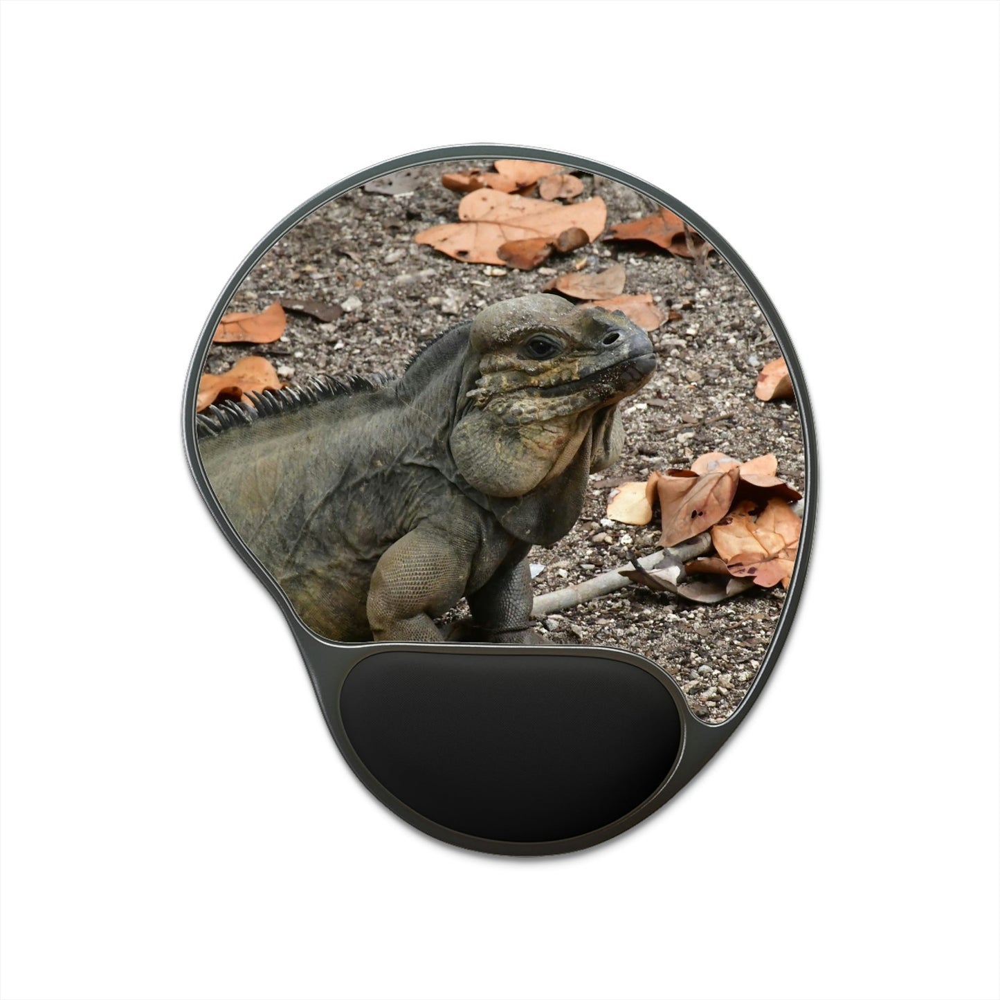 Ergonomic Mouse Pad With Wrist Rest - US Print - Native Iguana in Playa Pajaros in MONA Island - Puerto Rico - BEACH - ISLANDS - Green Forest Home