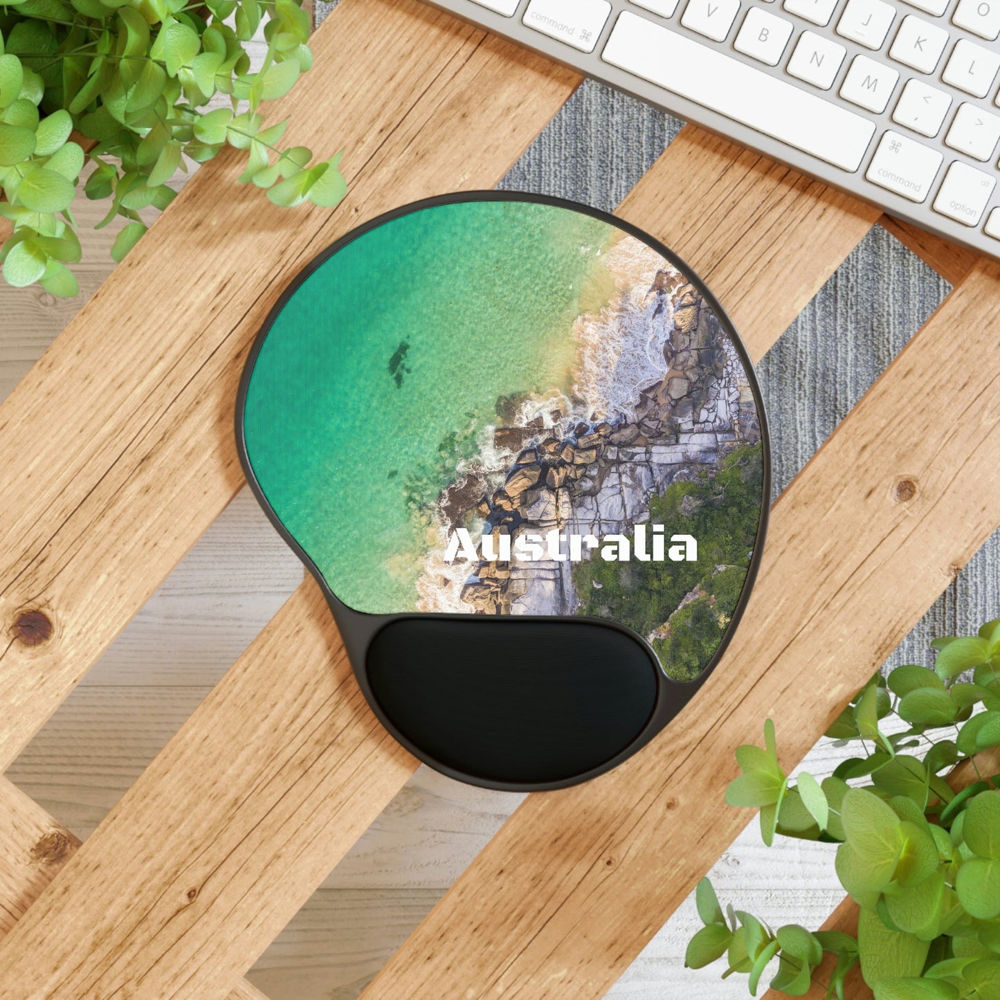 Ergonomic Mouse Pad With Wrist Rest - US Print - Northern beaches Palm Beach, Sydney Australia aerial view from helicopter - AUSTRALIA - Green Forest Home