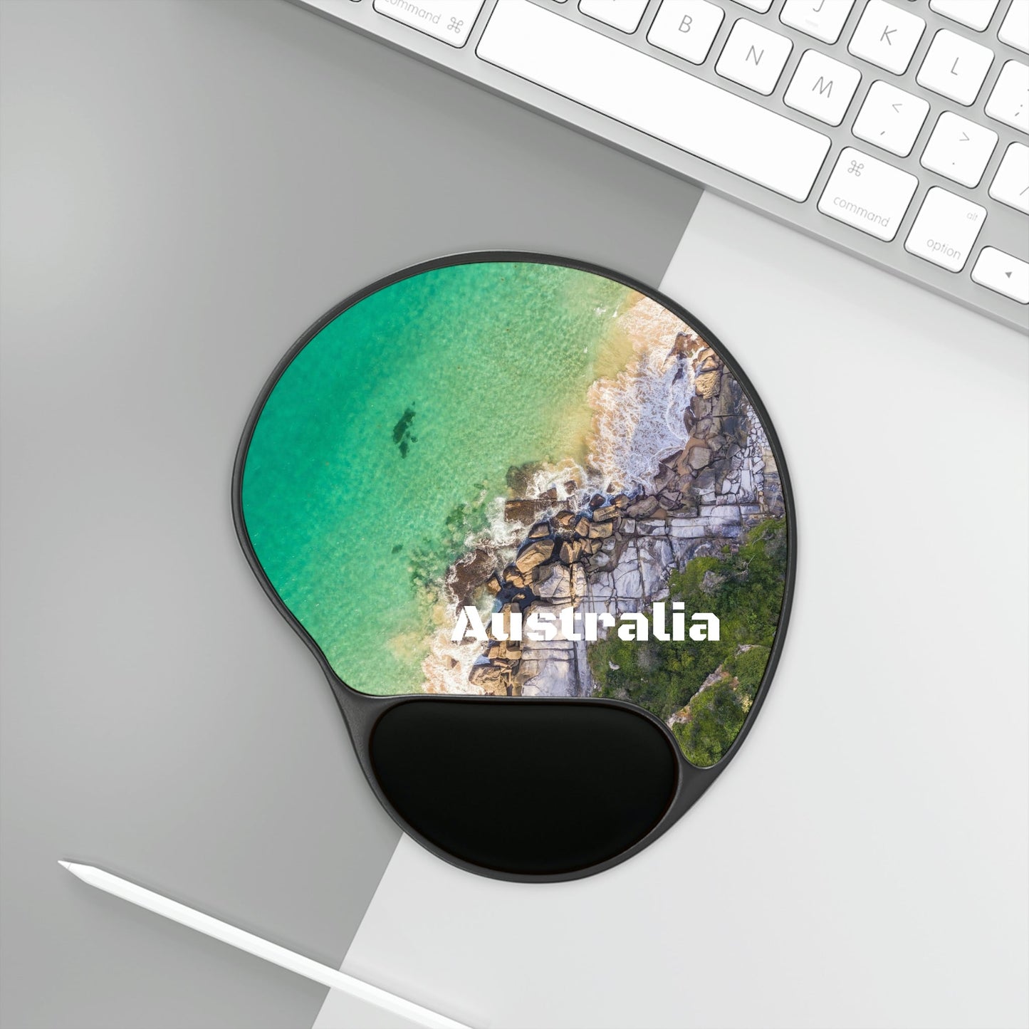 Ergonomic Mouse Pad With Wrist Rest - US Print - Northern beaches Palm Beach, Sydney Australia aerial view from helicopter - AUSTRALIA - Green Forest Home