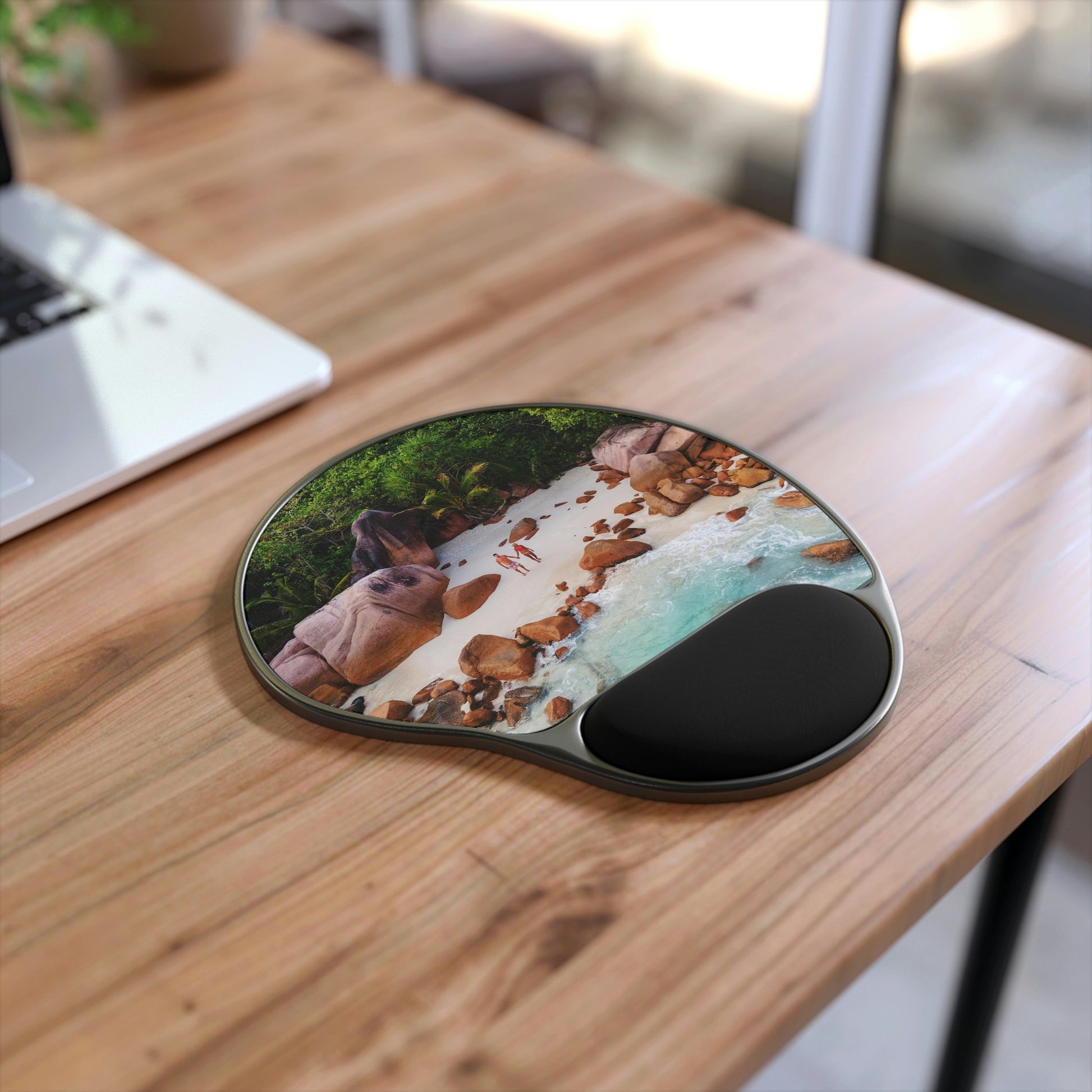 Ergonomic Mouse Pad With Wrist Rest - US Print - Praslin Seychelles tropical island - one of over 100 Islands - Green Forest Home