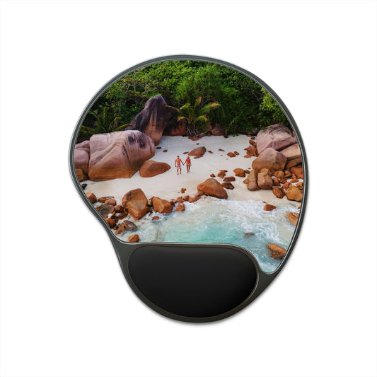 Ergonomic Mouse Pad With Wrist Rest - US Print - Praslin Seychelles tropical island - one of over 100 Islands - Green Forest Home