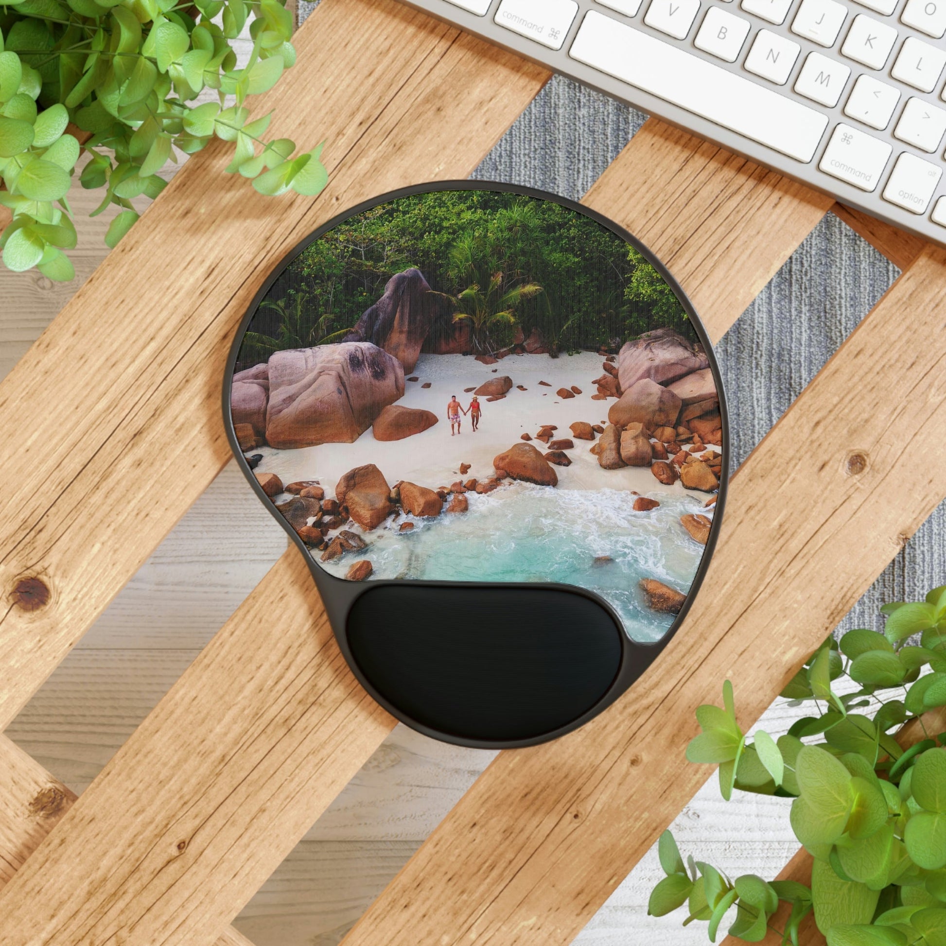 Ergonomic Mouse Pad With Wrist Rest - US Print - Praslin Seychelles tropical island - one of over 100 Islands - Green Forest Home