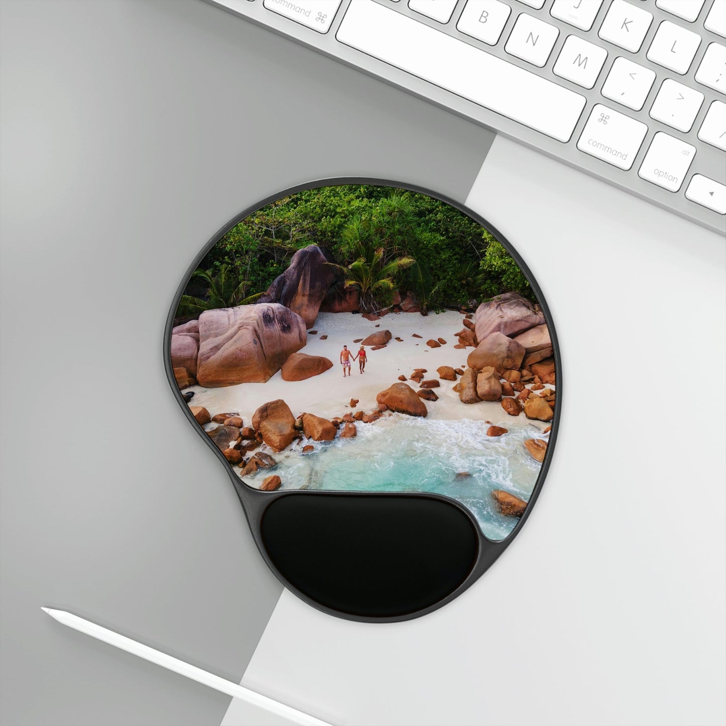 Ergonomic Mouse Pad With Wrist Rest - US Print - Praslin Seychelles tropical island - one of over 100 Islands - Green Forest Home