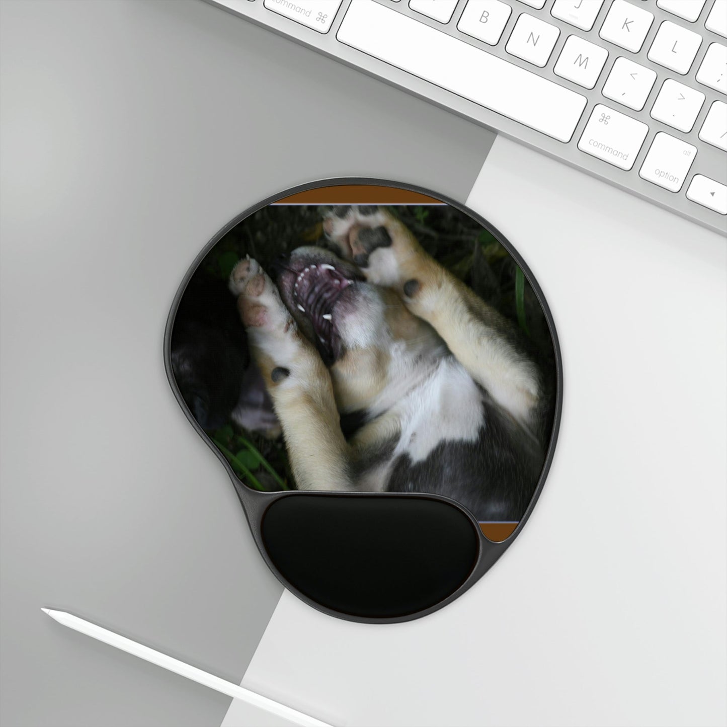 Ergonomic Mouse Pad With Wrist Rest - US Print - Puppies Playing Fight-Time - Humacao - Puerto Rico - PETS - Green Forest Home