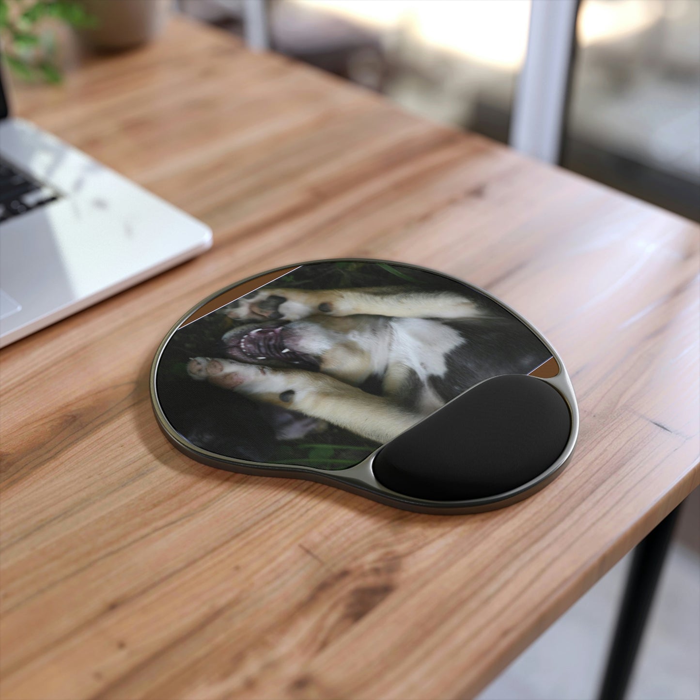 Ergonomic Mouse Pad With Wrist Rest - US Print - Puppies Playing Fight-Time - Humacao - Puerto Rico - PETS - Green Forest Home