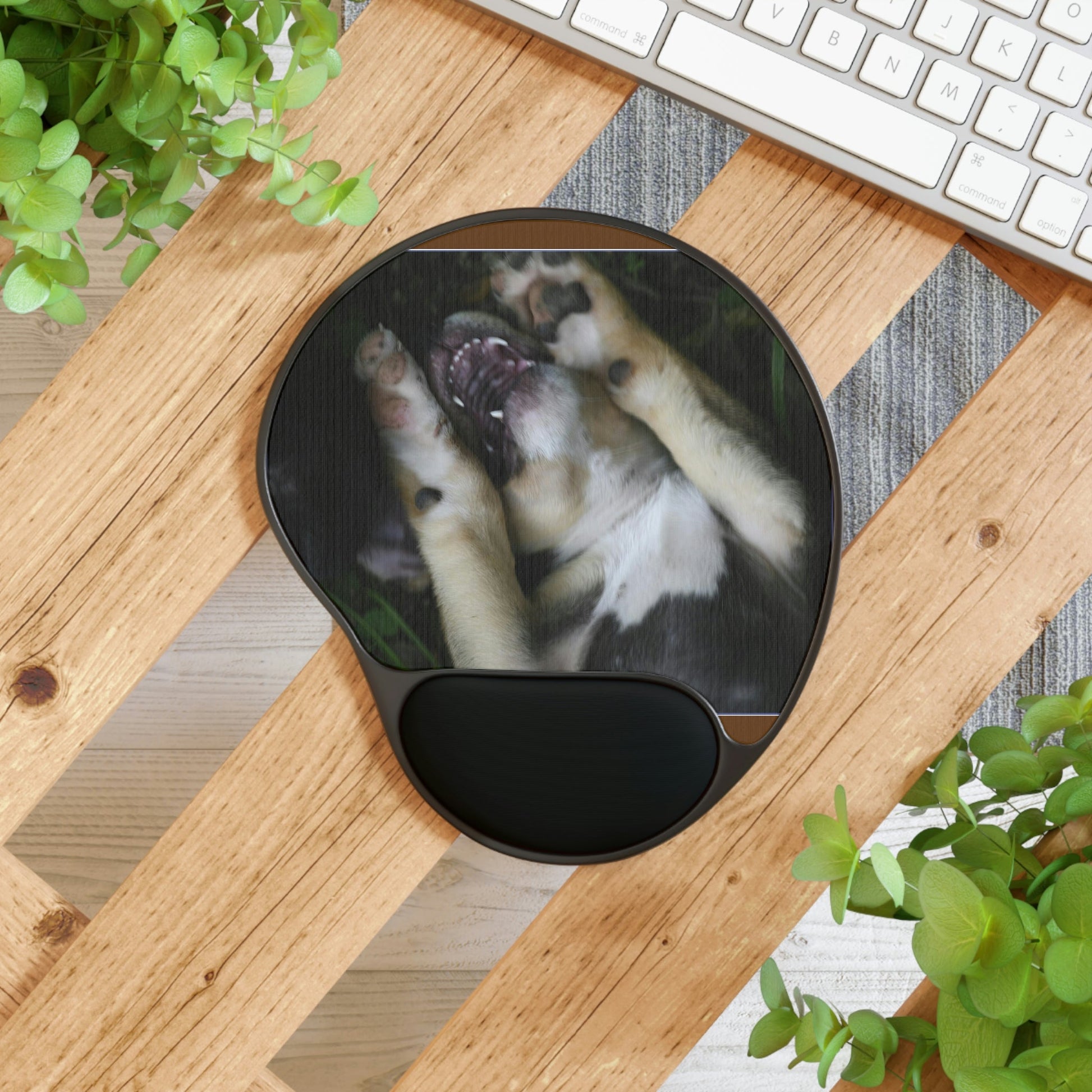 Ergonomic Mouse Pad With Wrist Rest - US Print - Puppies Playing Fight-Time - Humacao - Puerto Rico - PETS - Green Forest Home