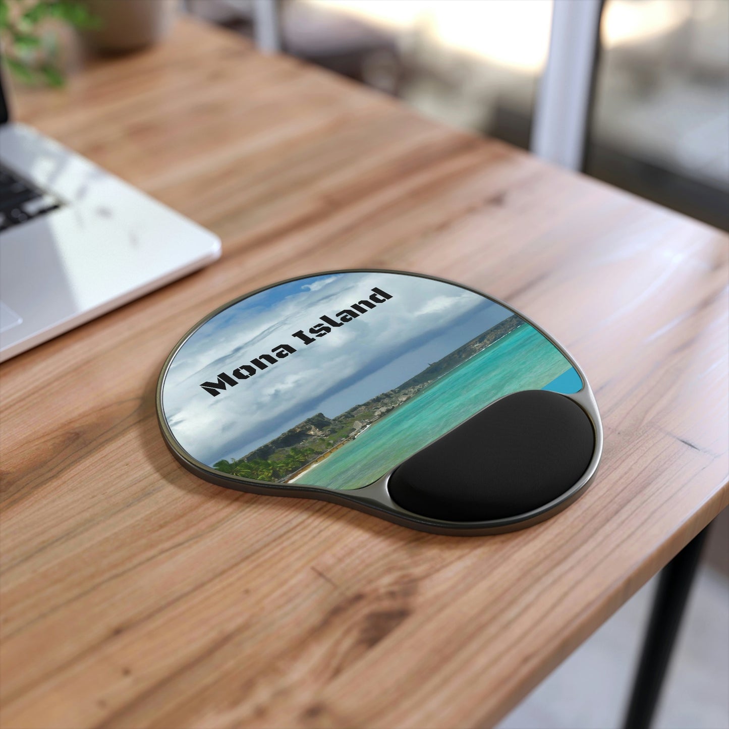 Ergonomic Mouse Pad With Wrist Rest - US Print - Relax in beauty - Remote Playa Pajaros in MONA Island - Puerto Rico - BEACH - ISLANDS - Green Forest Home